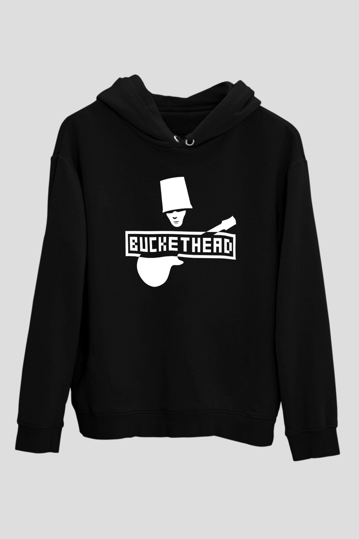 Buckethead Baskılı Unisex Siyah Kapüşonlu Sweatshirt