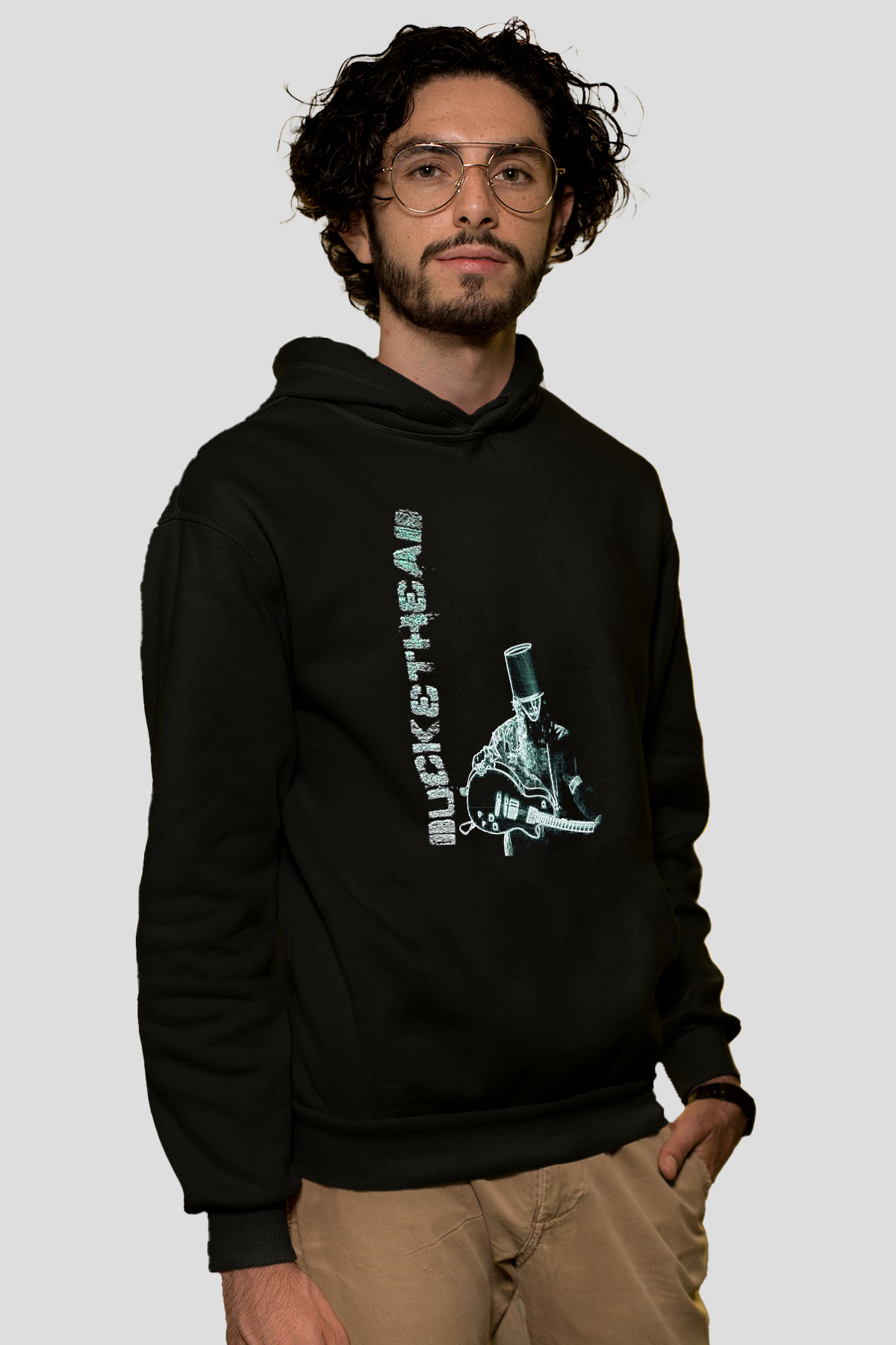 Buckethead Baskılı Unisex Siyah Kapüşonlu Sweatshirt