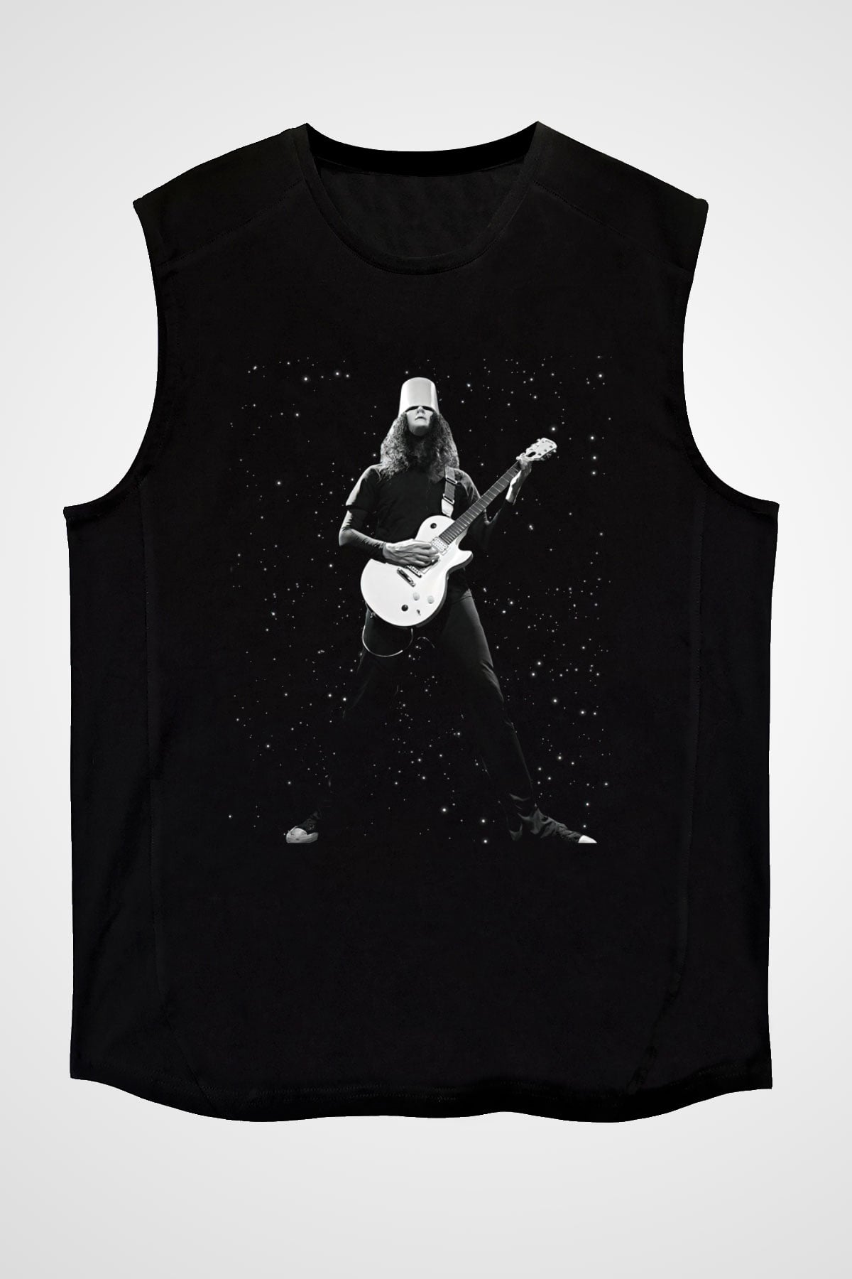 Buckethead Baskılı Unisex Siyah Kolsuz Tişört - Tshirt