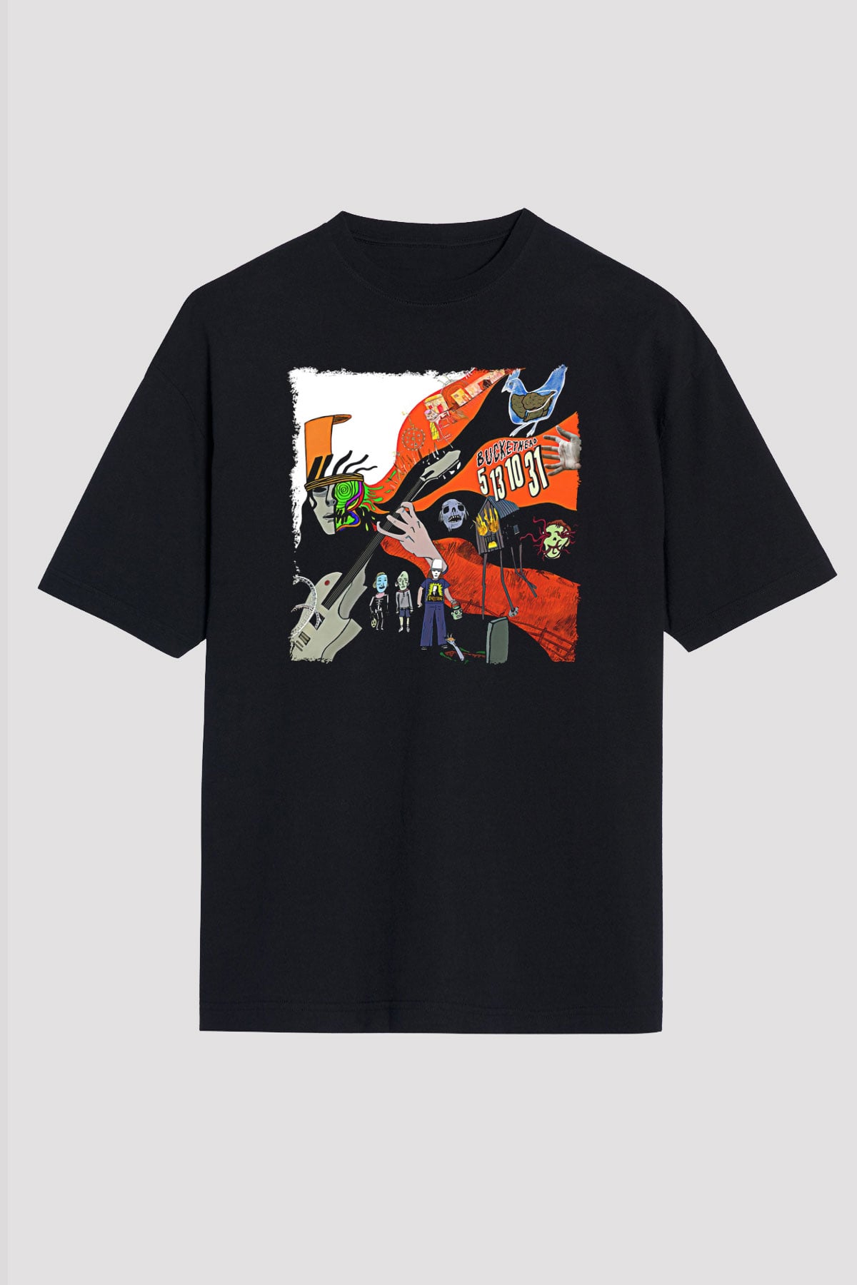 Buckethead Baskılı Unisex Siyah Oversize Tişört - Tshirt