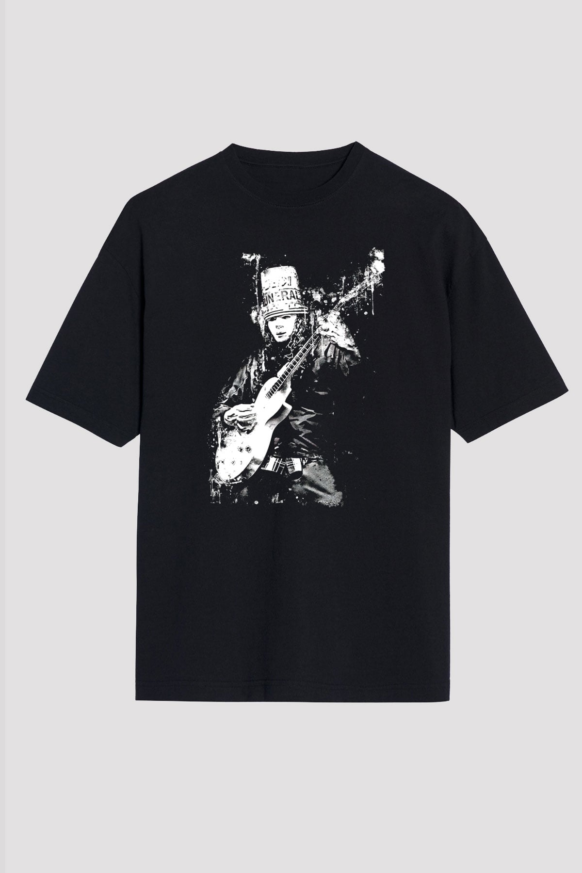 Buckethead Baskılı Unisex Siyah Oversize Tişört - Tshirt