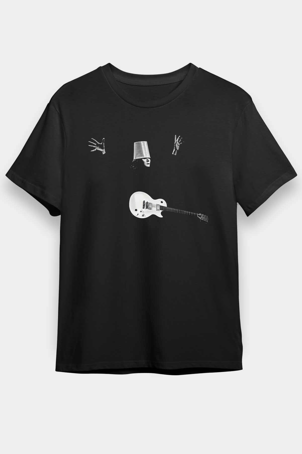 Buckethead Baskılı Unisex Siyah Tişört - Tshirt