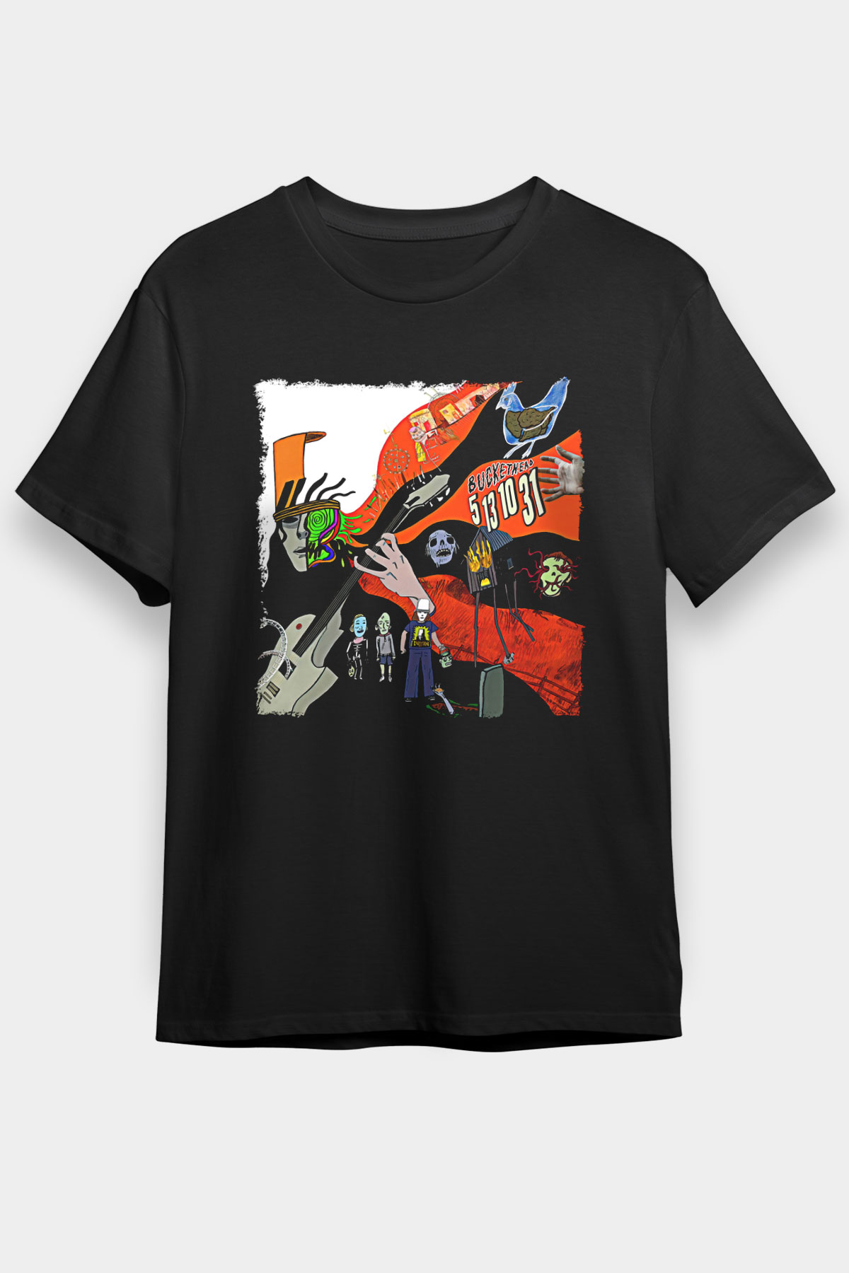 Buckethead Baskılı Unisex Siyah Tişört - Tshirt