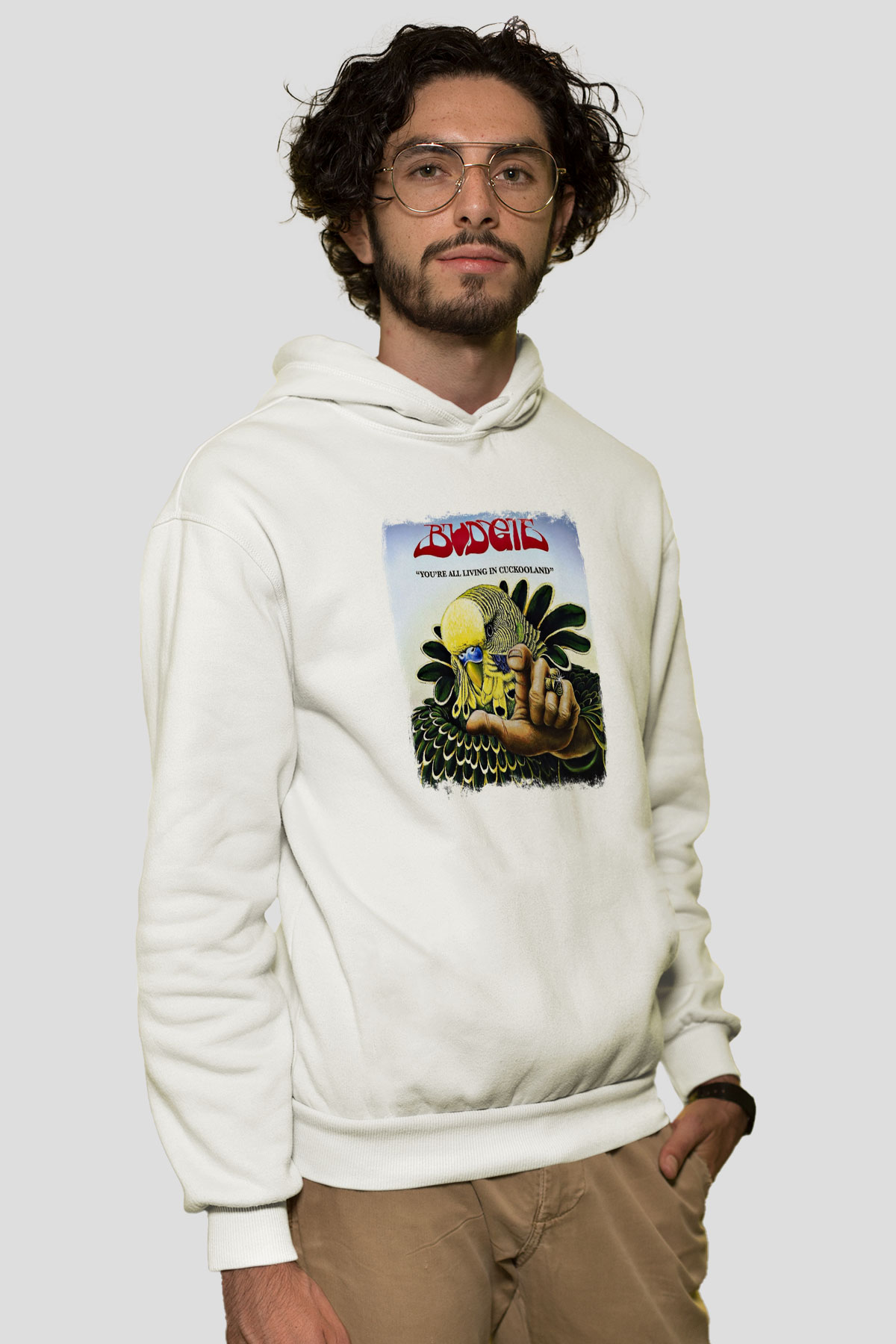 Budgie Baskılı Unisex Beyaz Hoodie