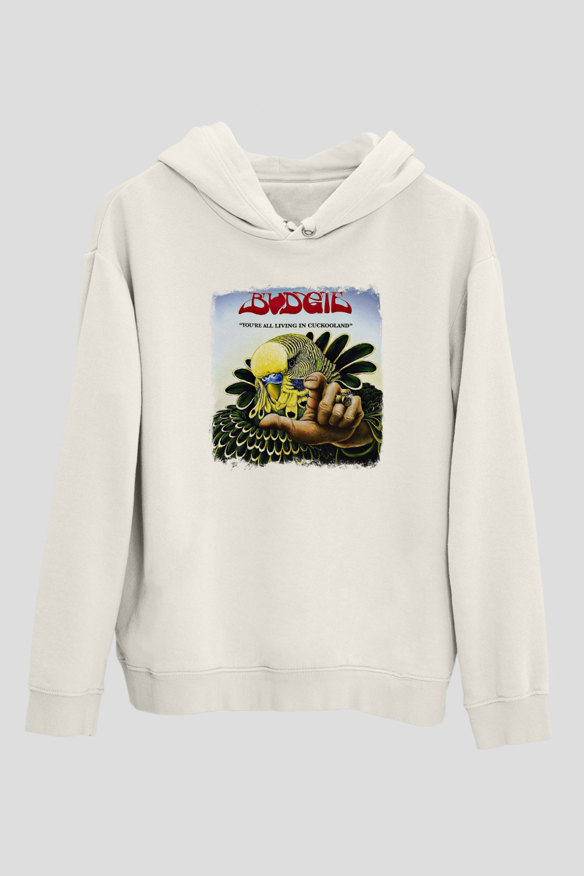 Budgie Baskılı Unisex Beyaz Hoodie