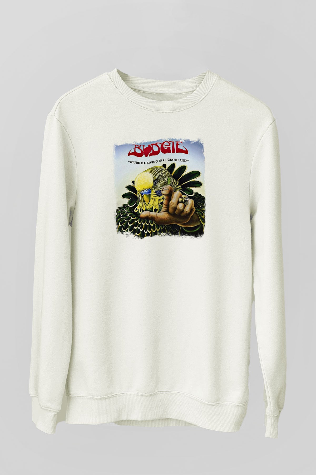 Budgie Baskılı Unisex Beyaz Sweatshirt