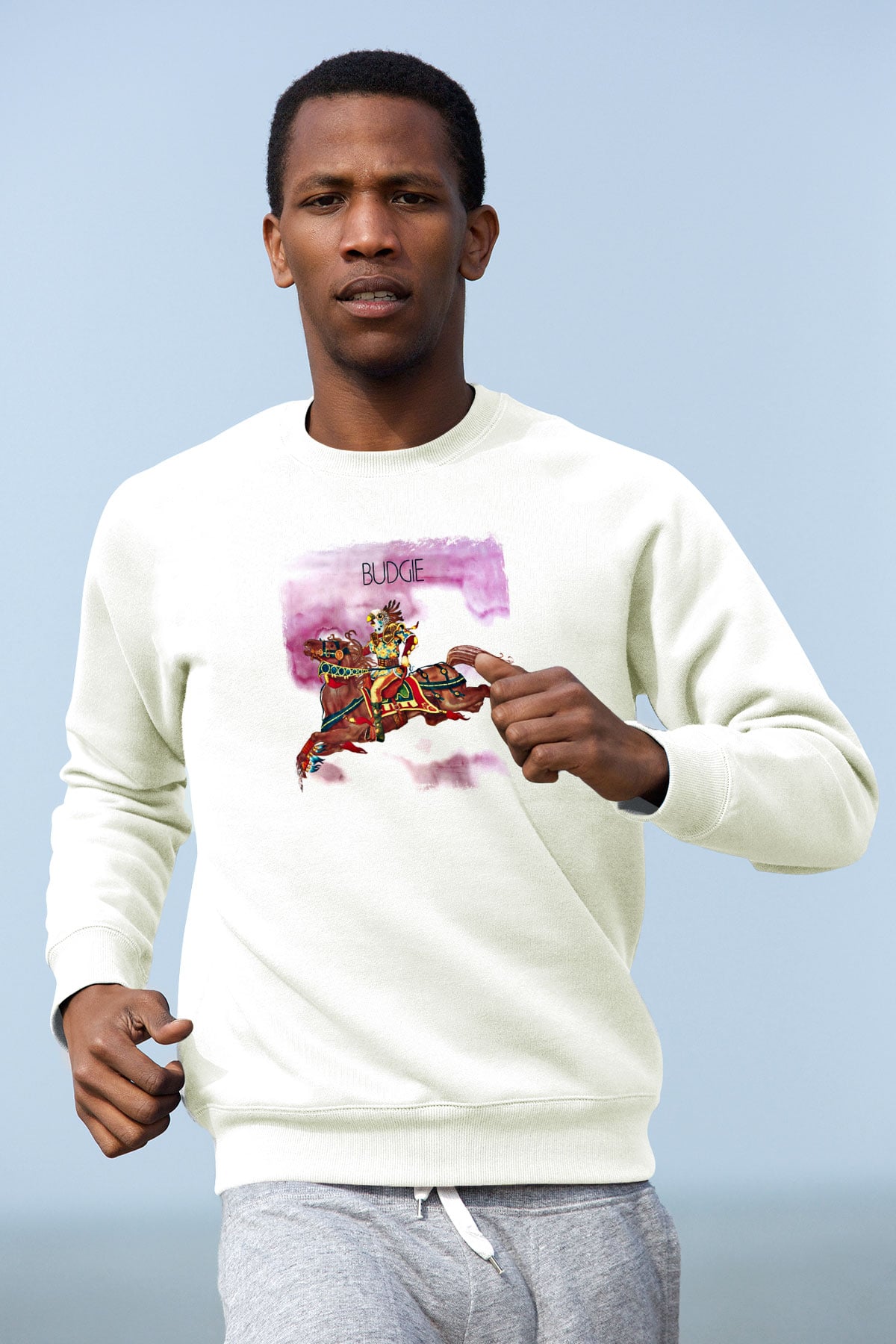 Budgie Baskılı Unisex Beyaz Sweatshirt