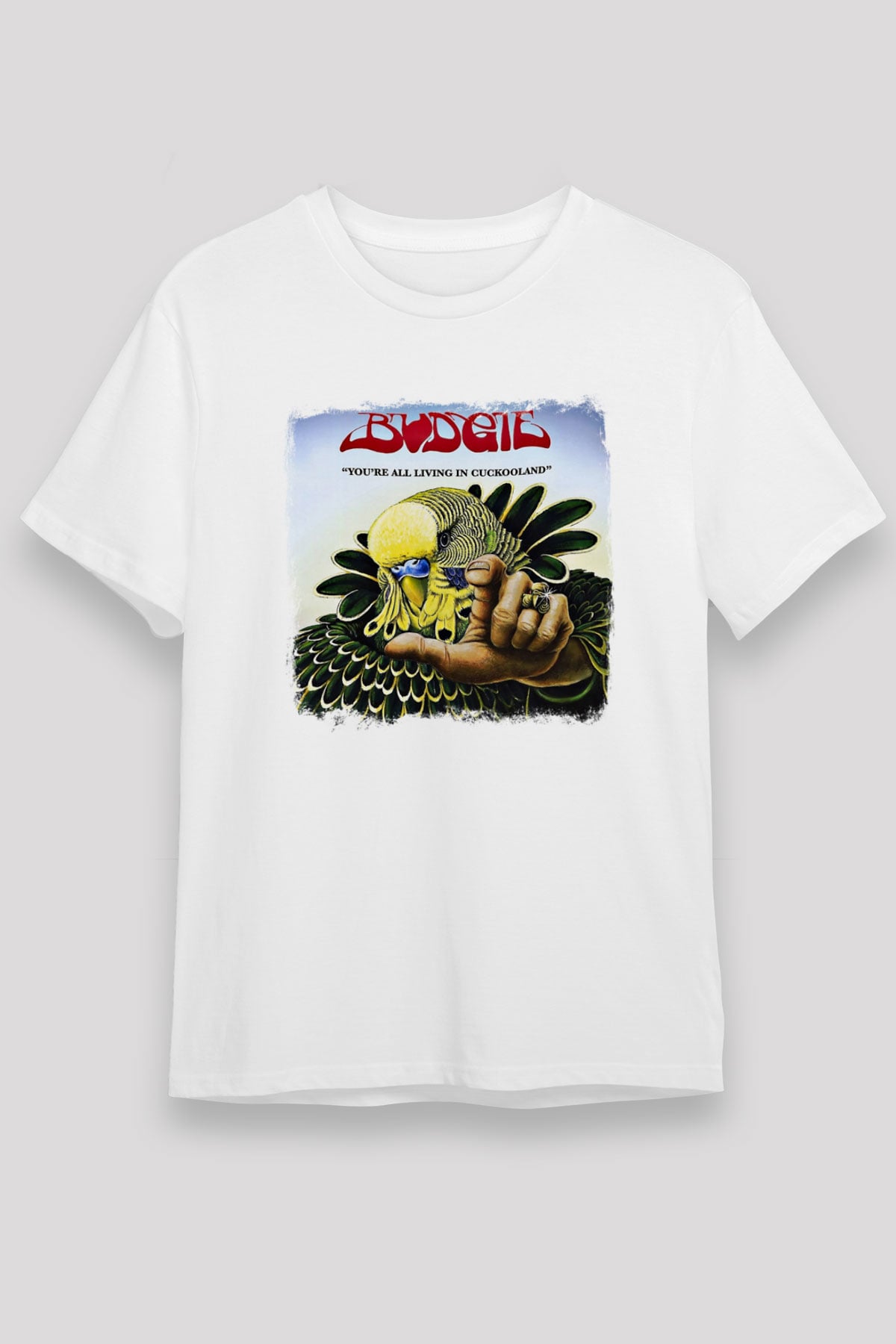 Budgie Baskılı Unisex Beyaz Tişört