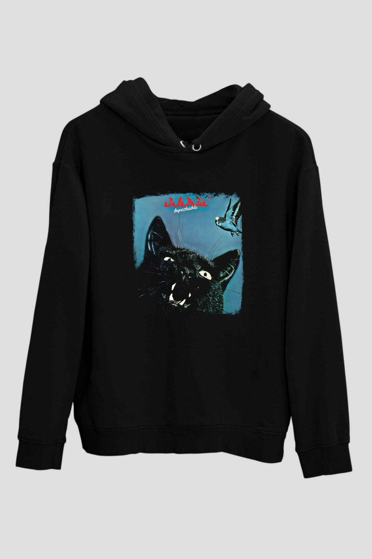 Budgie Baskılı Unisex Siyah Hoodie