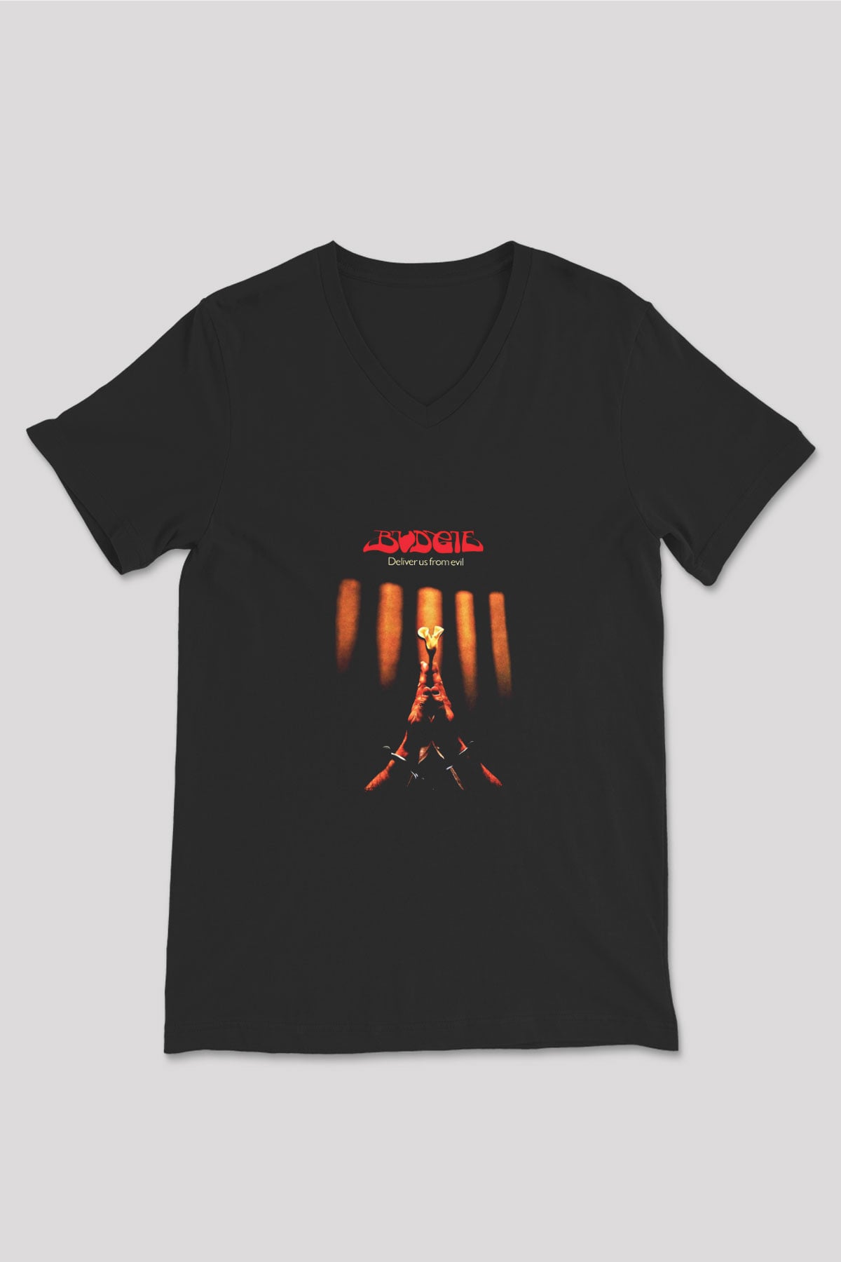 Budgie Baskılı Unisex Siyah V Yaka Tişört
