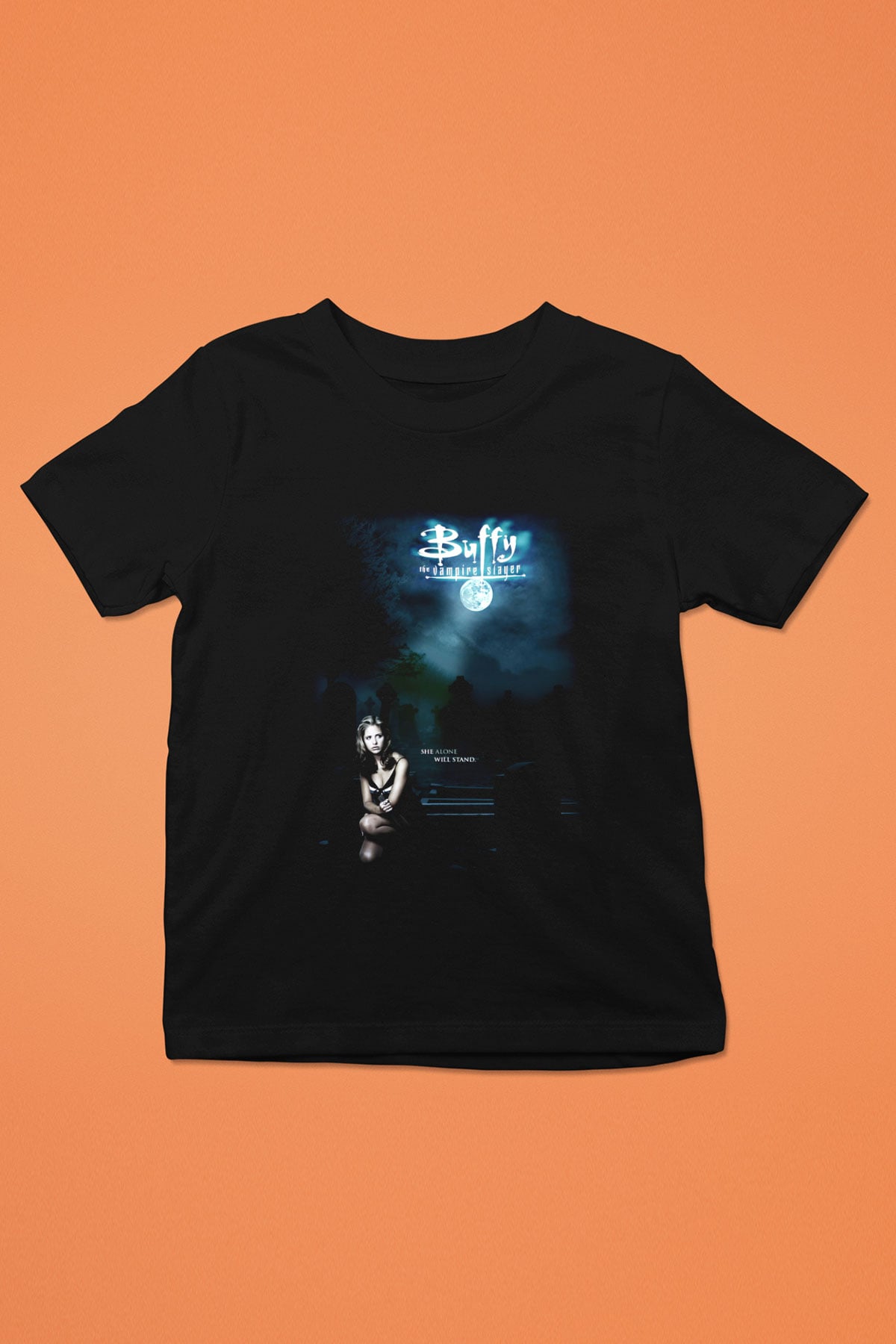Buffy the Vampire Slayer Baskılı Siyah Unisex Çocuk Tişört