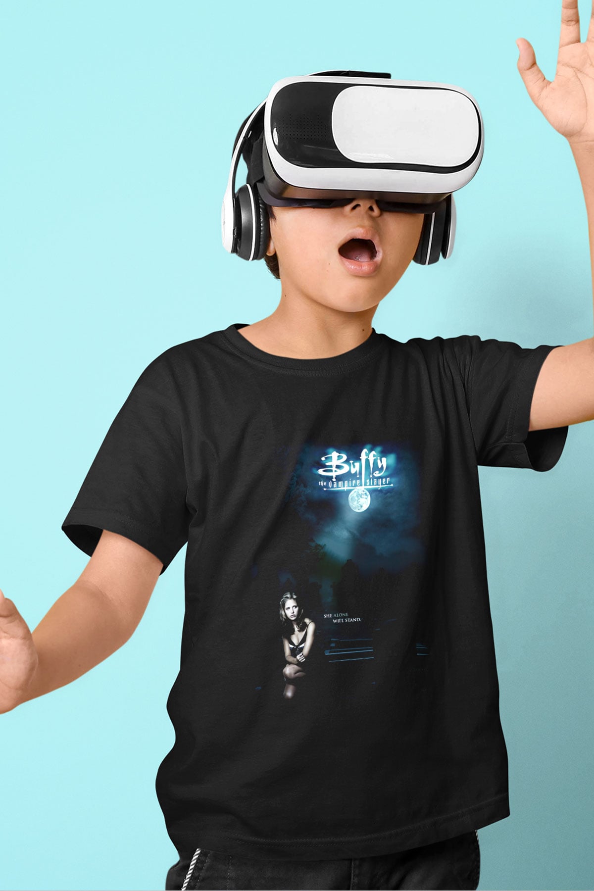 Buffy the Vampire Slayer Baskılı Siyah Unisex Çocuk Tişört