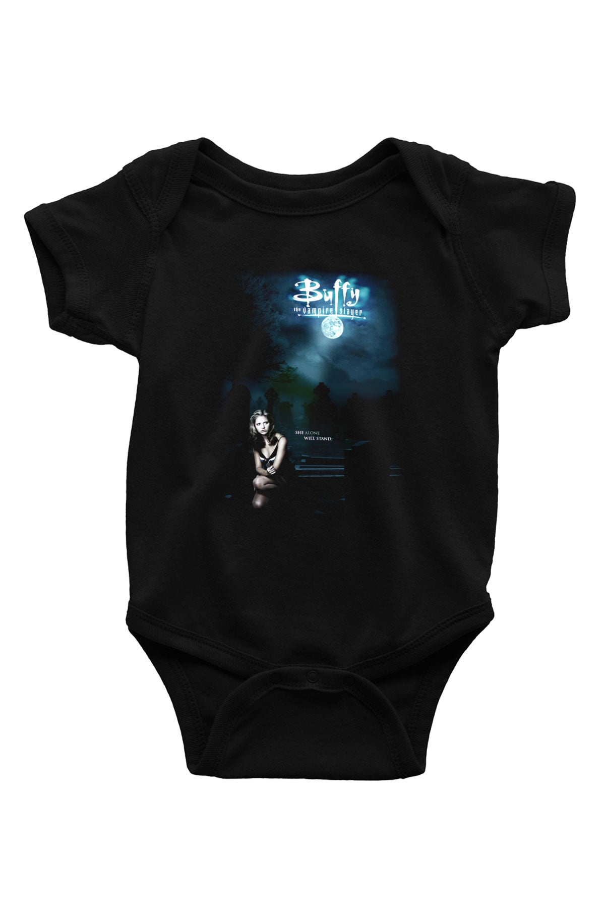 Buffy the Vampire Slayer Baskılı Siyah Bebek Body - Zıbın
