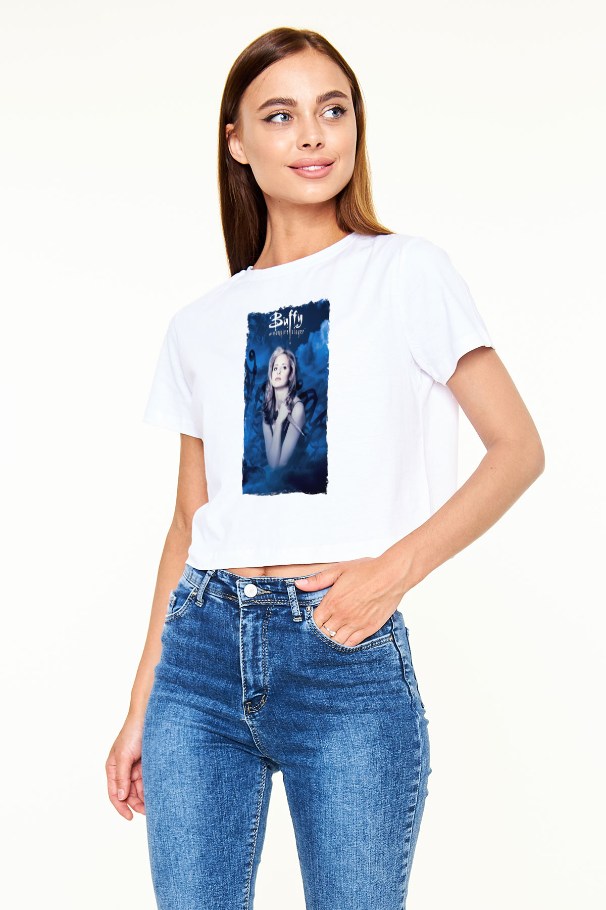 Buffy the Vampire Slayer Beyaz  Crop Top Tişört