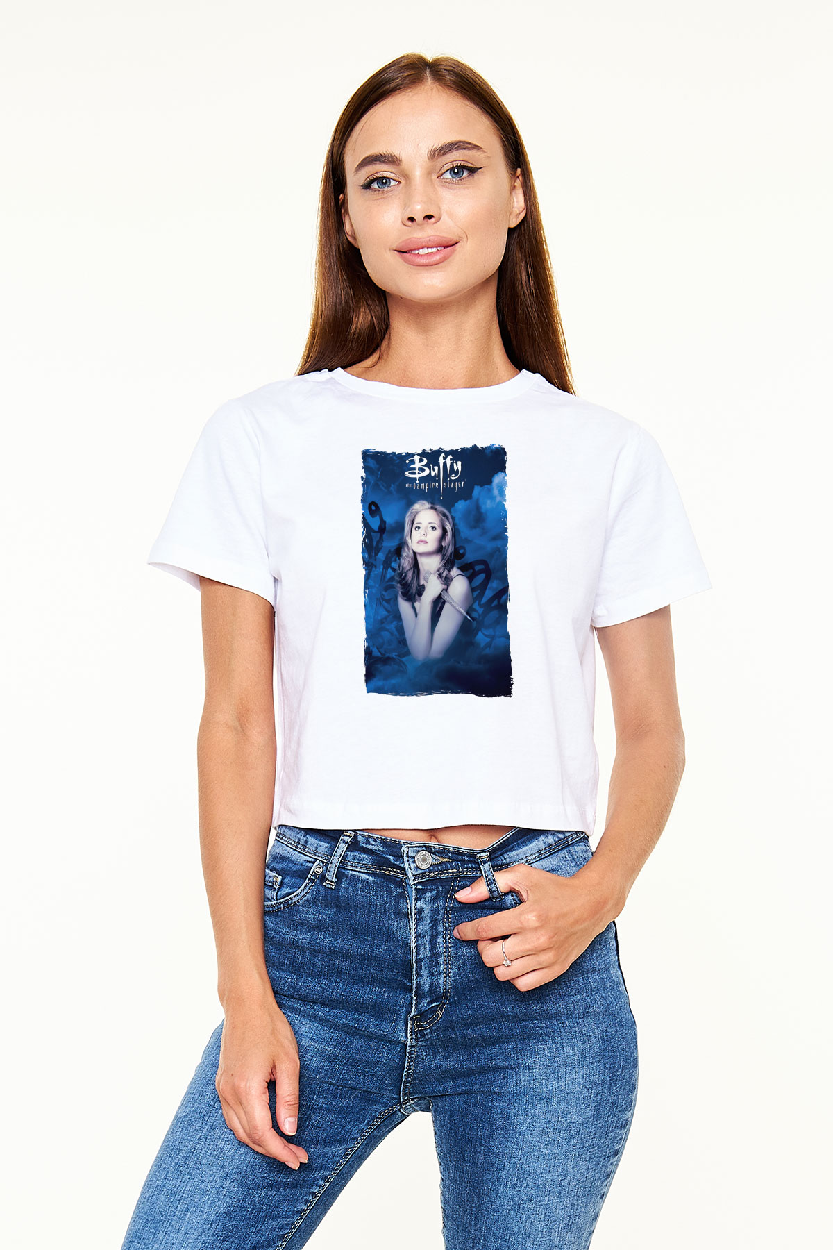 Buffy the Vampire Slayer Beyaz  Crop Top Tişört