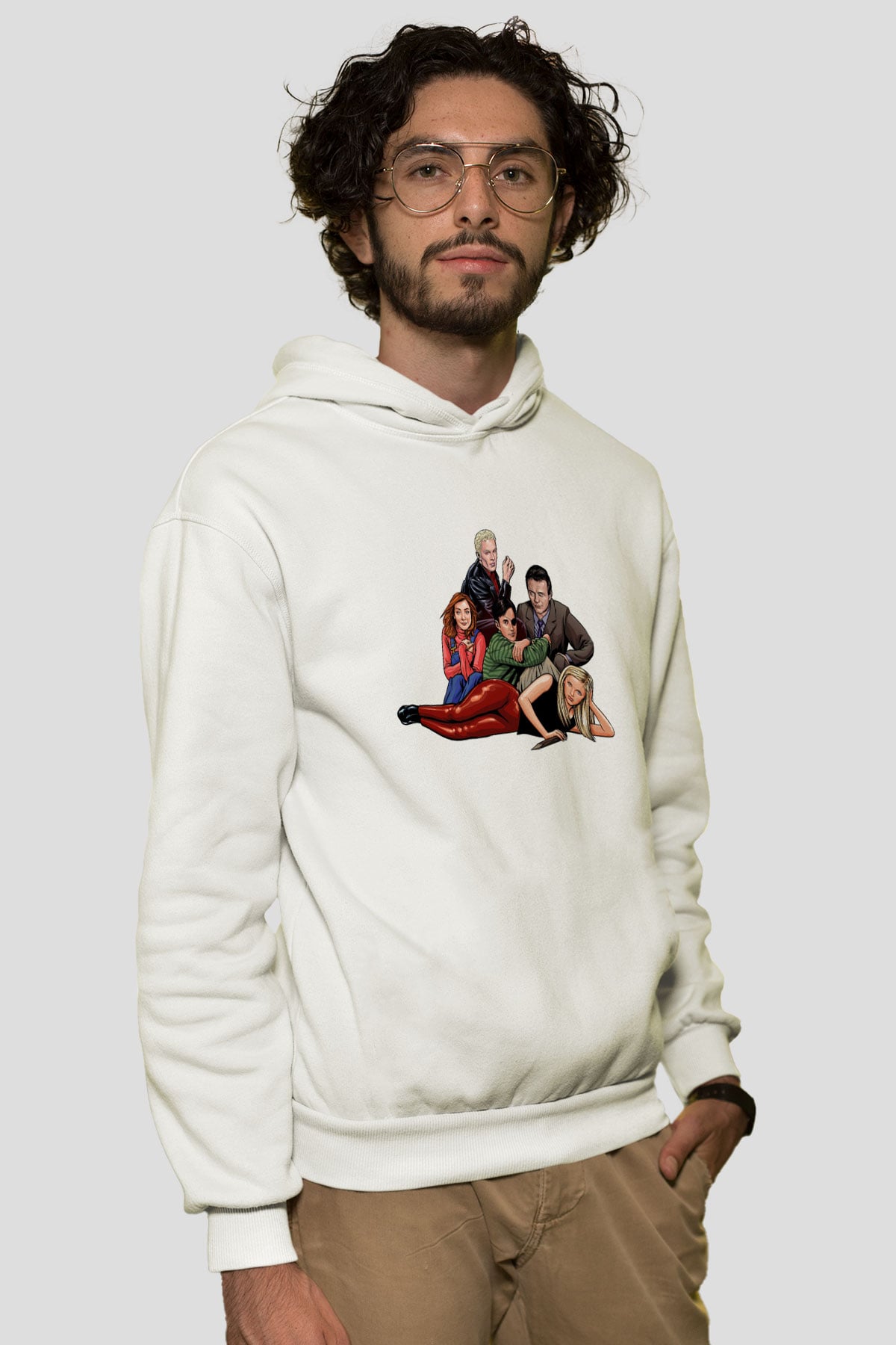 Buffy the Vampire Slayer Beyaz Unisex Kapşonlu Sweatshirt