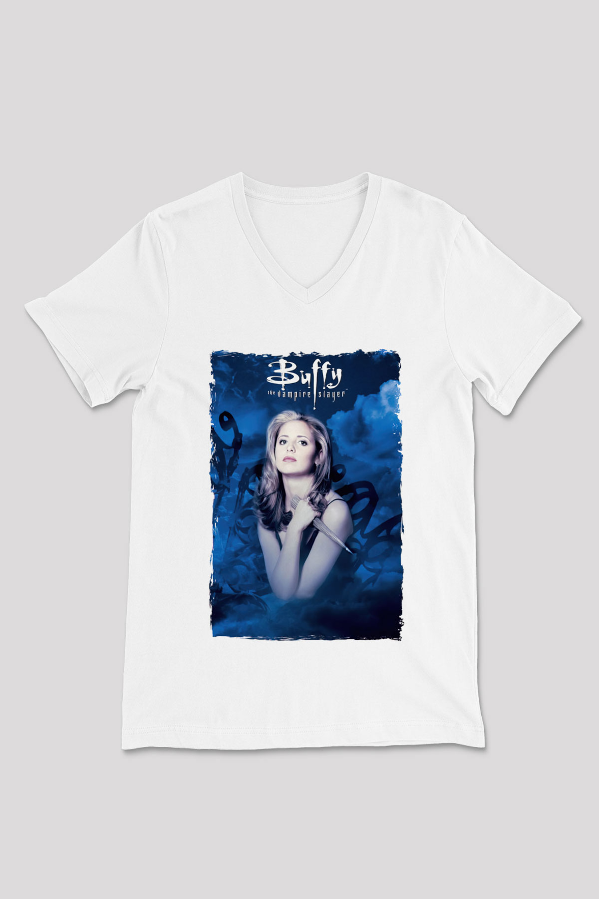 Buffy the Vampire Slayer Beyaz Unisex V Yaka Tişört