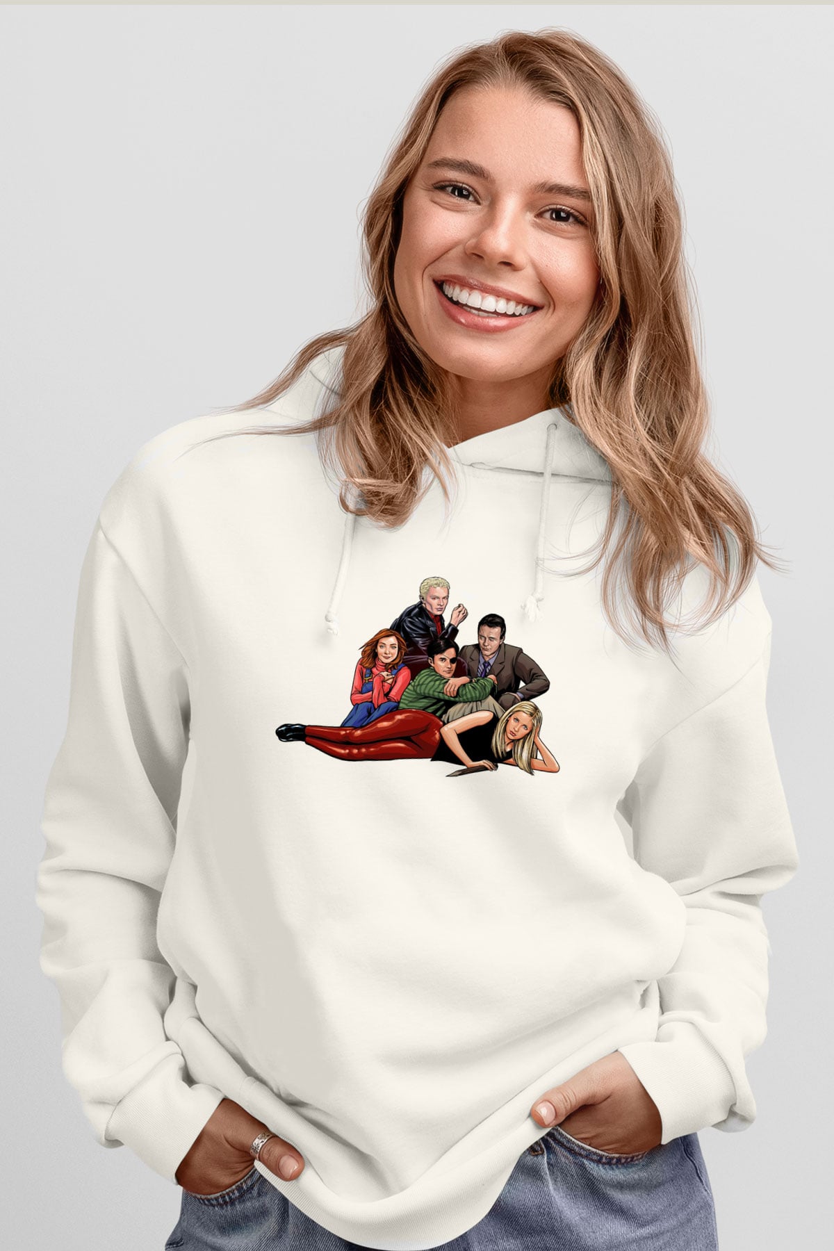 Buffy the Vampire Slayer Beyaz Unisex Kapşonlu Sweatshirt