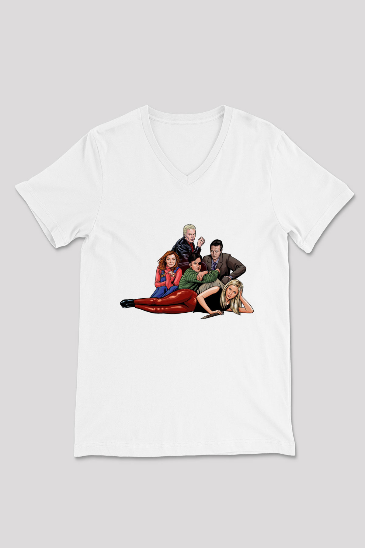 Buffy the Vampire Slayer Beyaz Unisex V Yaka Tişört T-Shirt