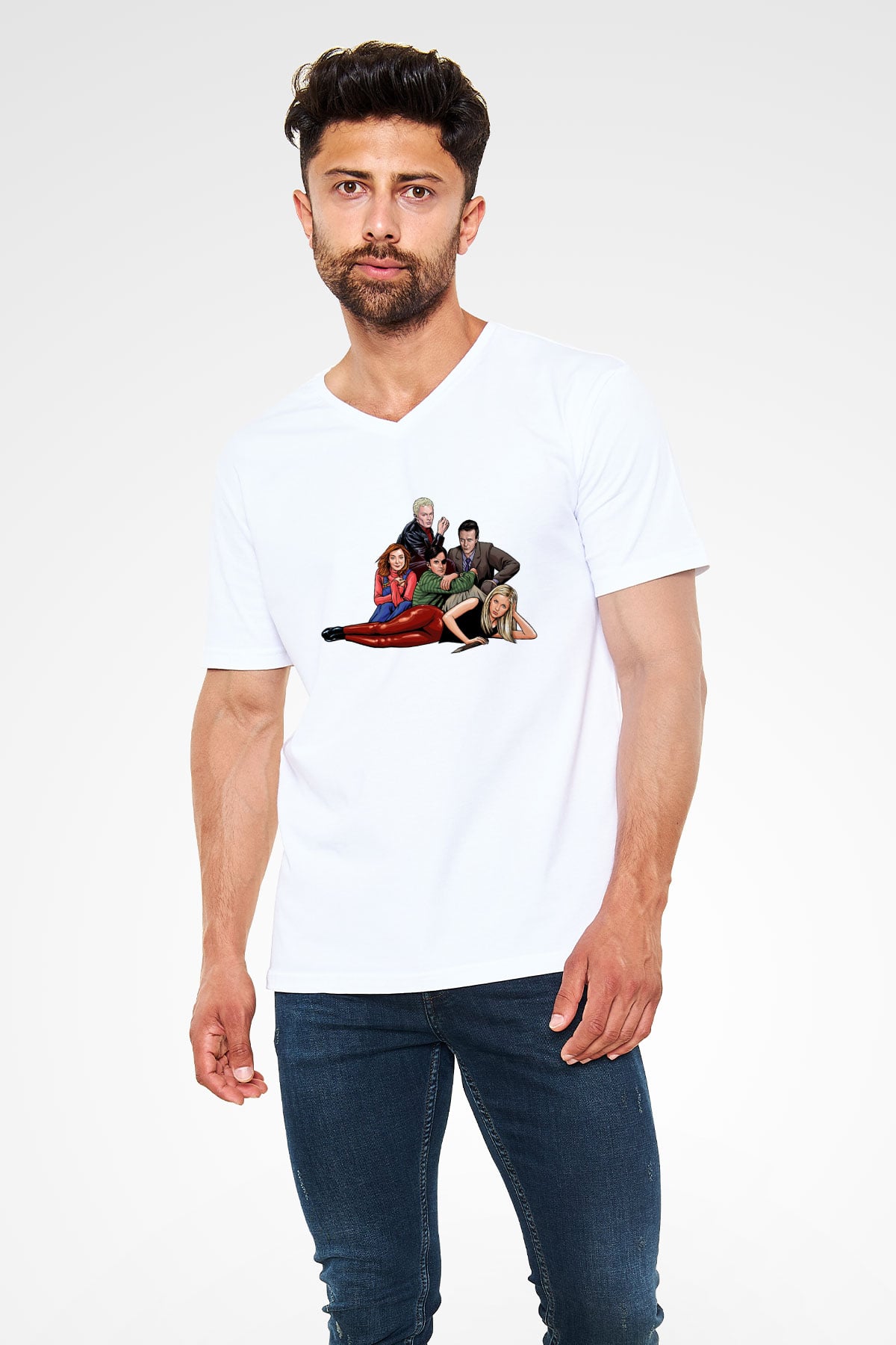 Buffy the Vampire Slayer Beyaz Unisex V Yaka Tişört T-Shirt