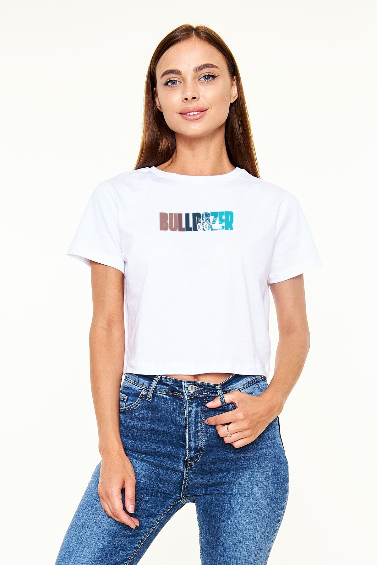 Buldozer operatörü Beyaz  Crop Top Tişört