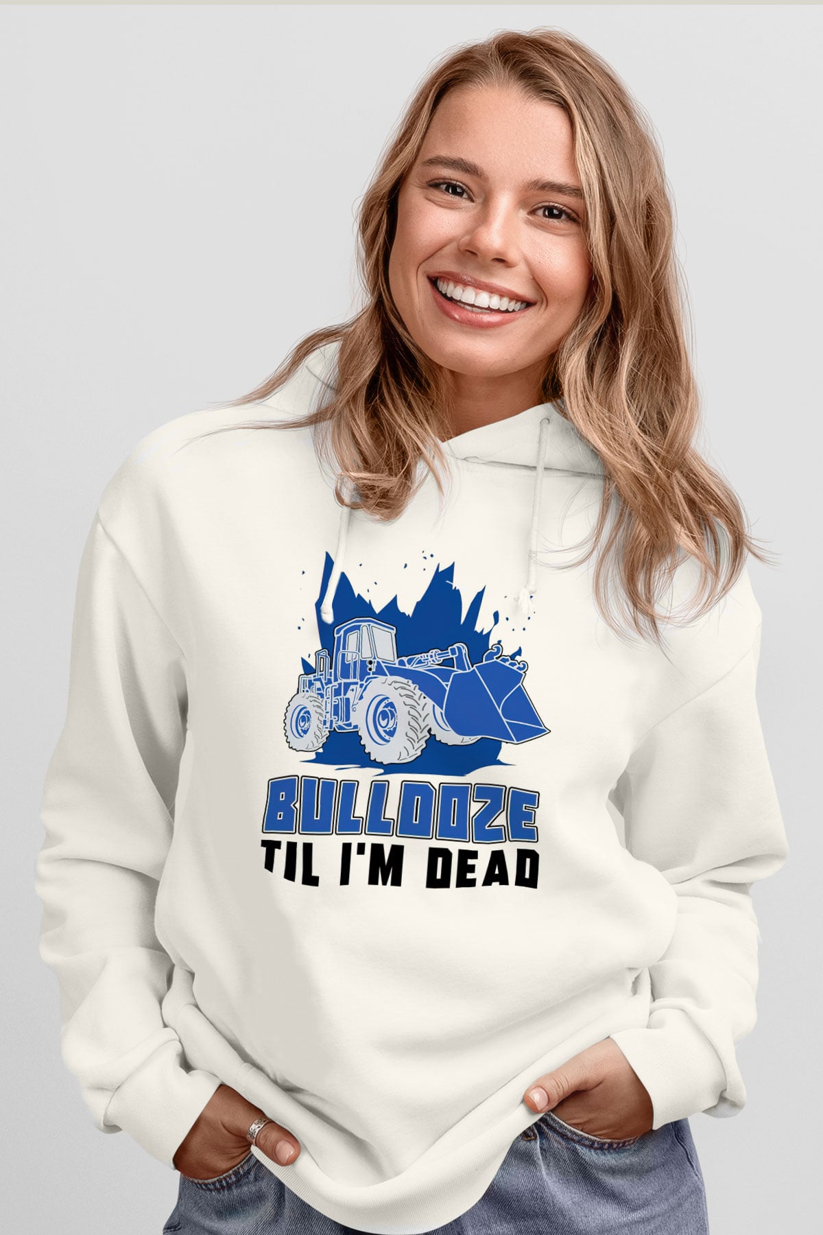 Buldozer operatörü Beyaz Unisex Kapüşonlu Sweatshirt