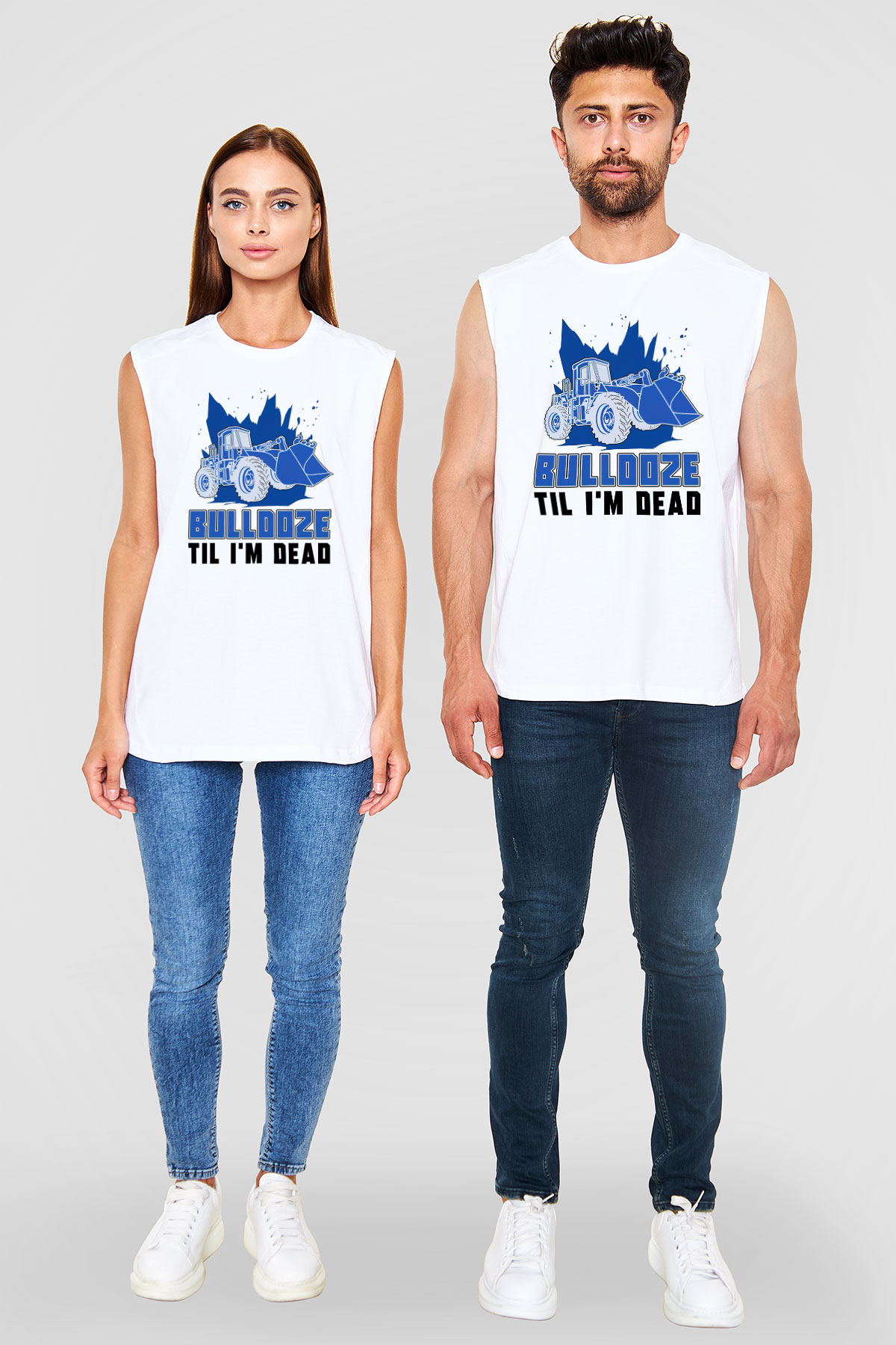 Buldozer operatörü Beyaz Unisex Kolsuz Tişört