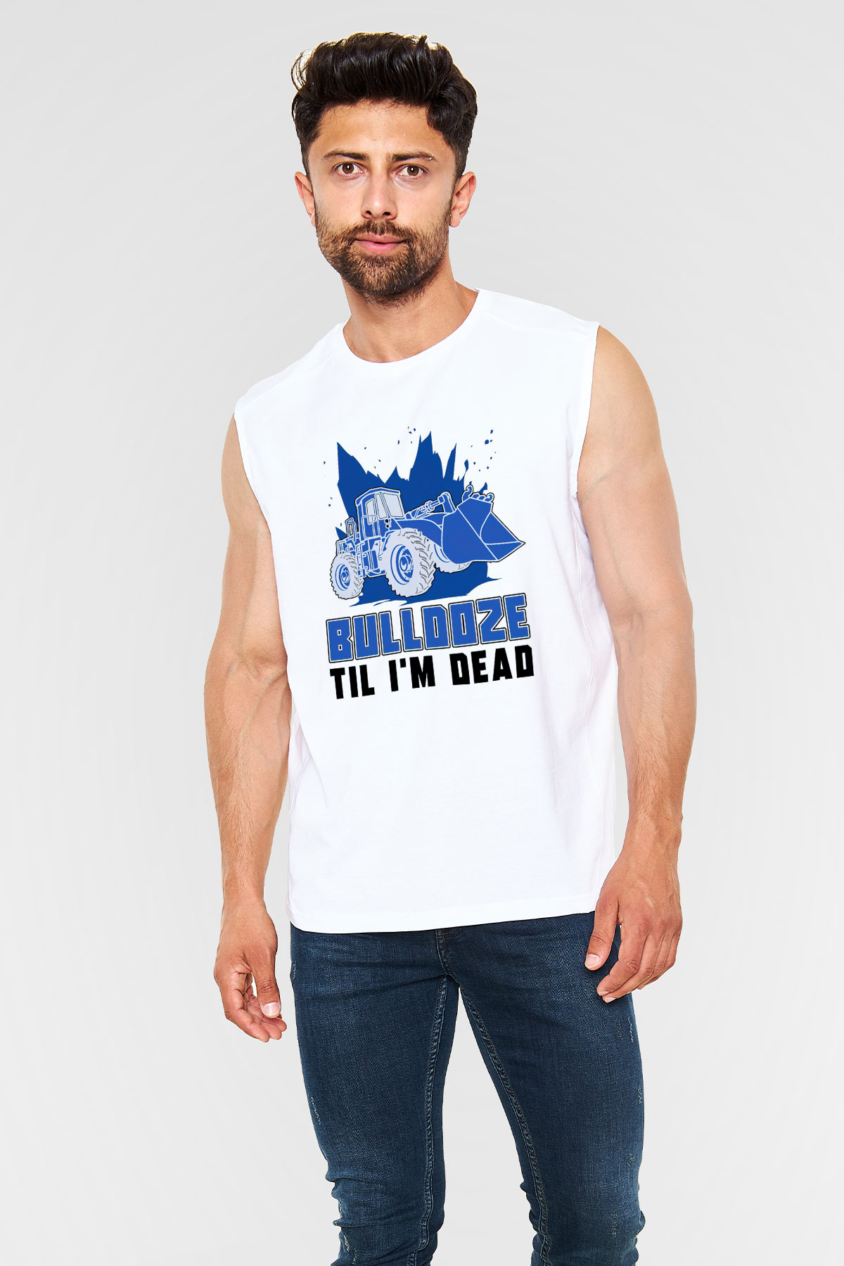 Buldozer operatörü Beyaz Unisex Kolsuz Tişört