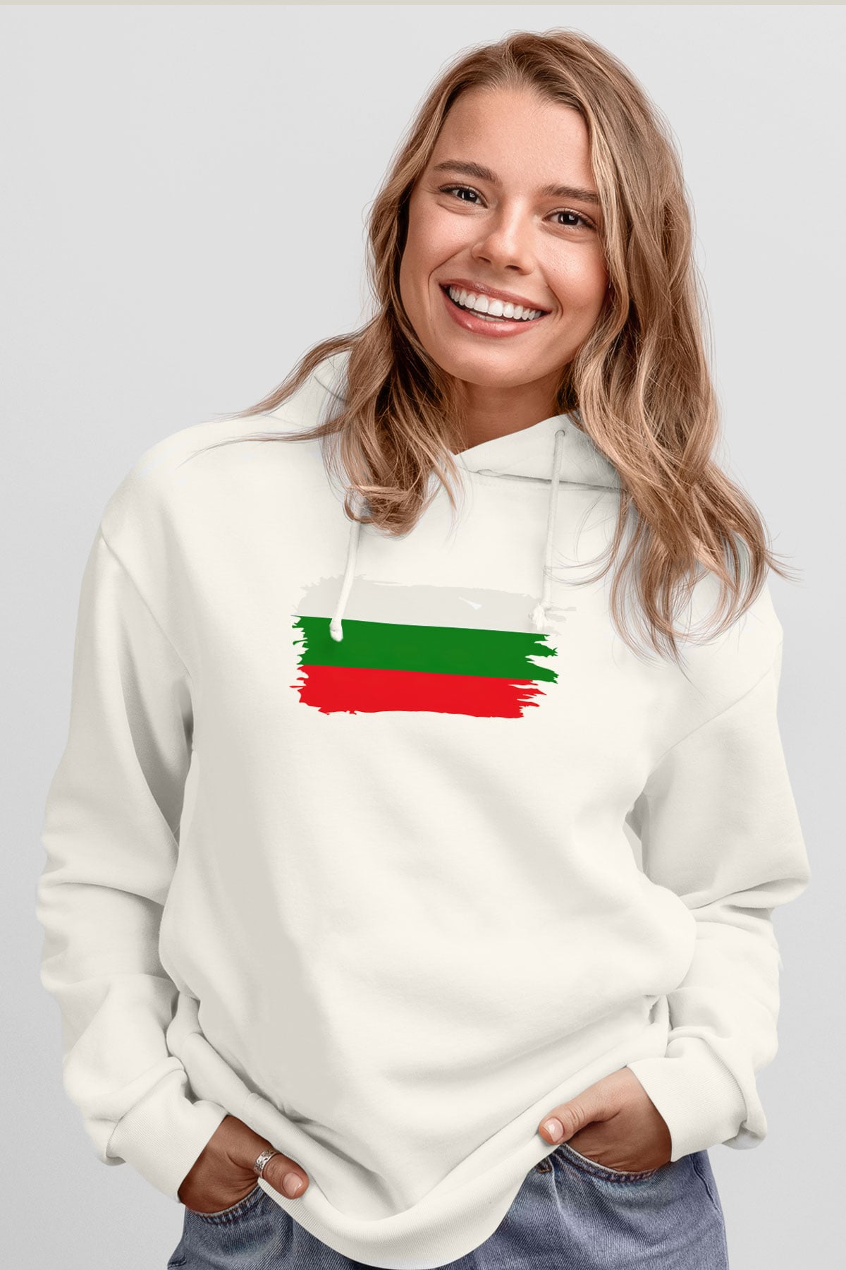 Bulgaristan Beyaz Unisex Kapşonlu Sweatshirt