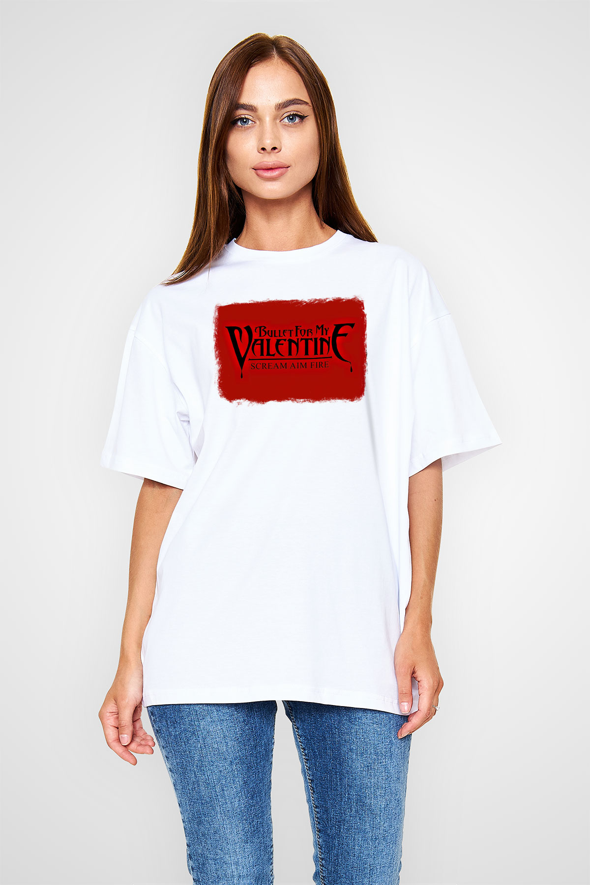 Bullet for My Valentine Baskılı Unisex Beyaz Oversize Tişört