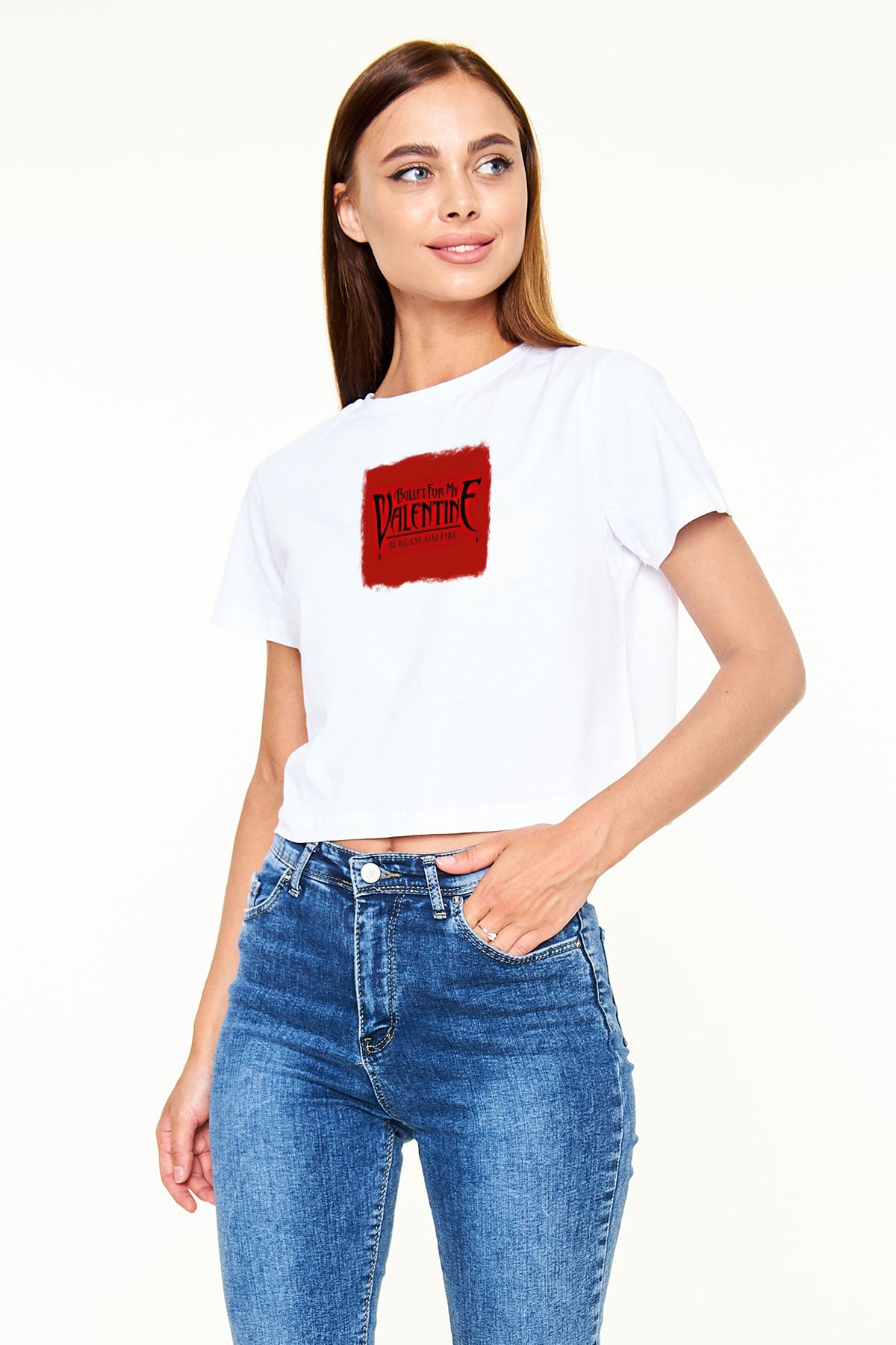 Bullet for My Valentine Baskılı Unisex Beyaz Crop Top Tişört