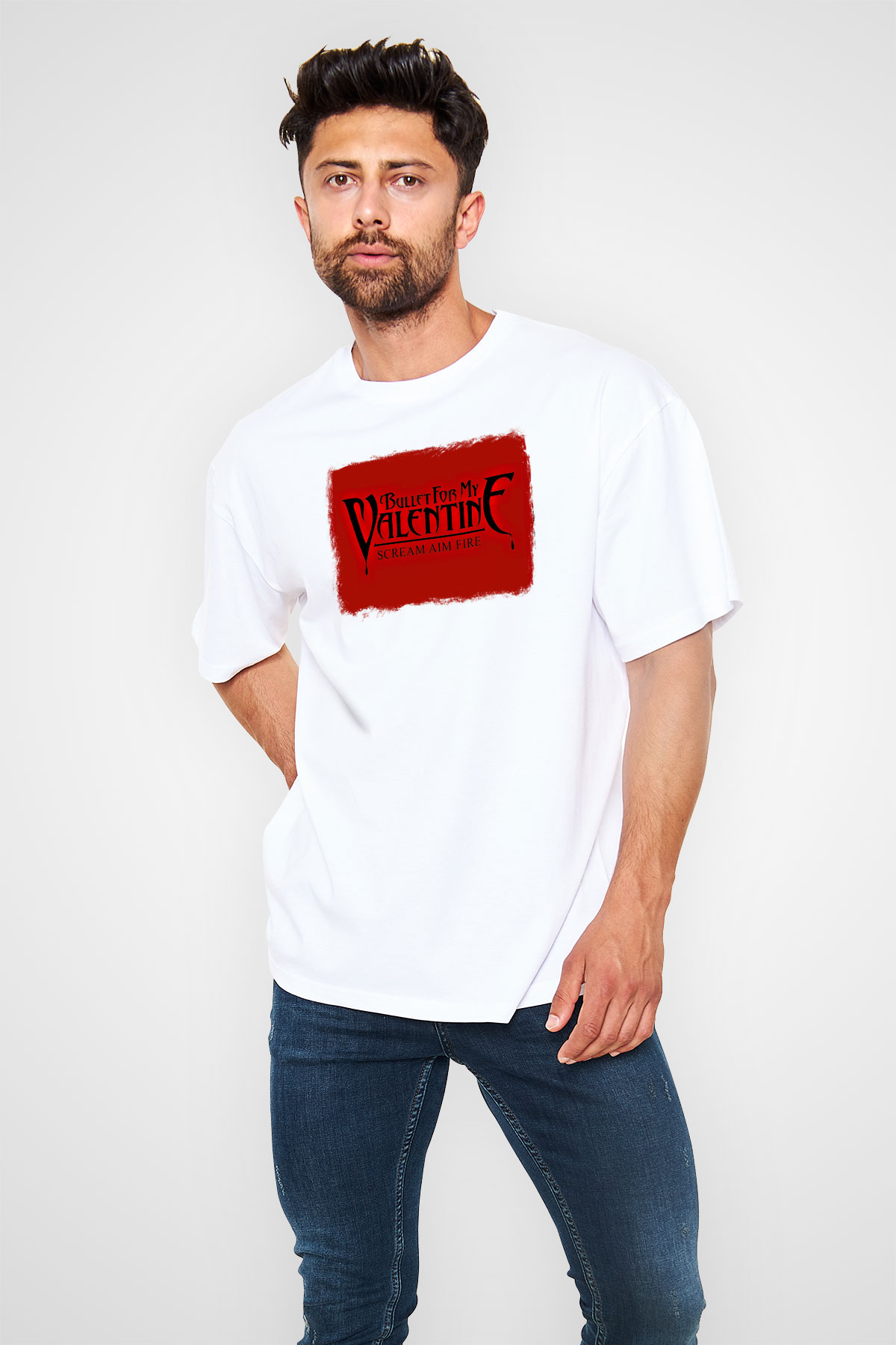 Bullet for My Valentine Baskılı Unisex Beyaz Oversize Tişört