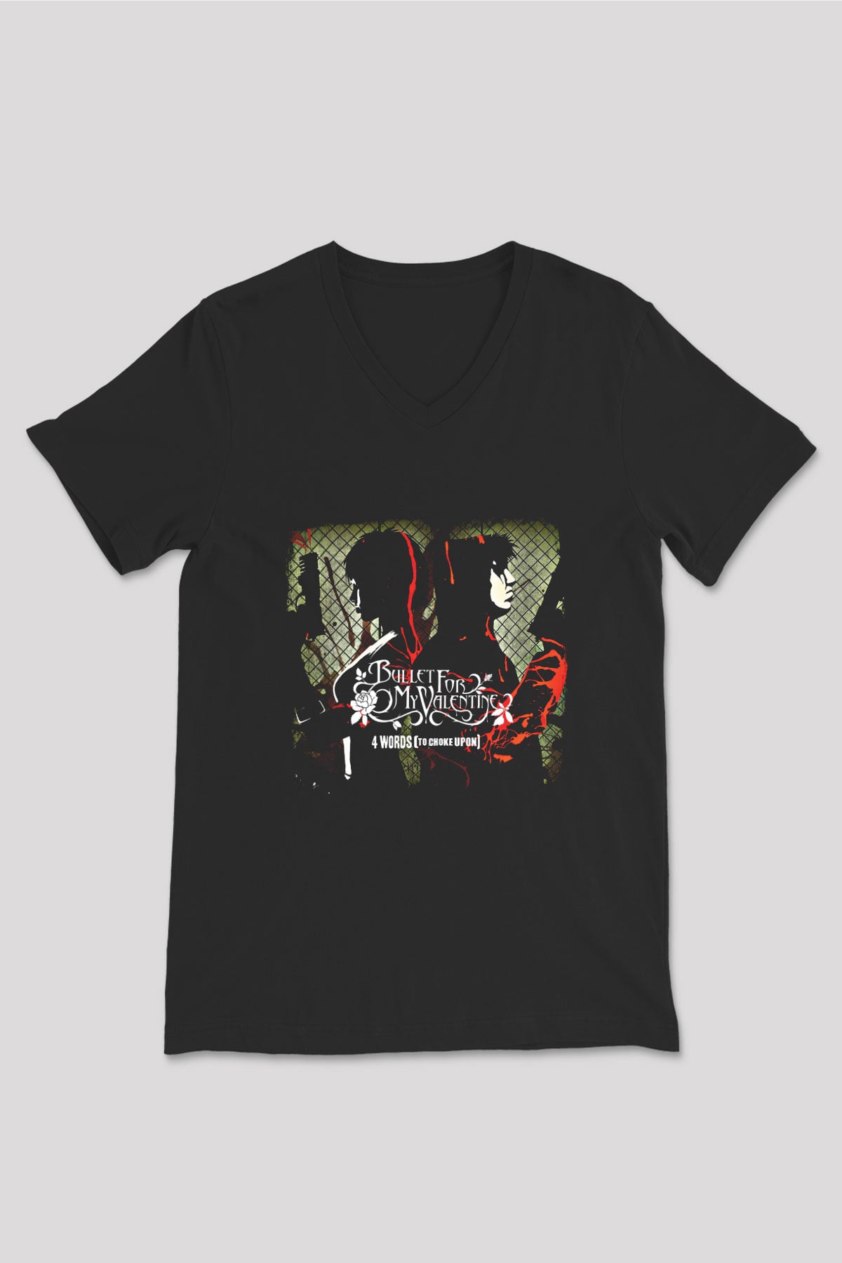 Bullet for My Valentine Baskılı Unisex Siyah V Yaka Tişört