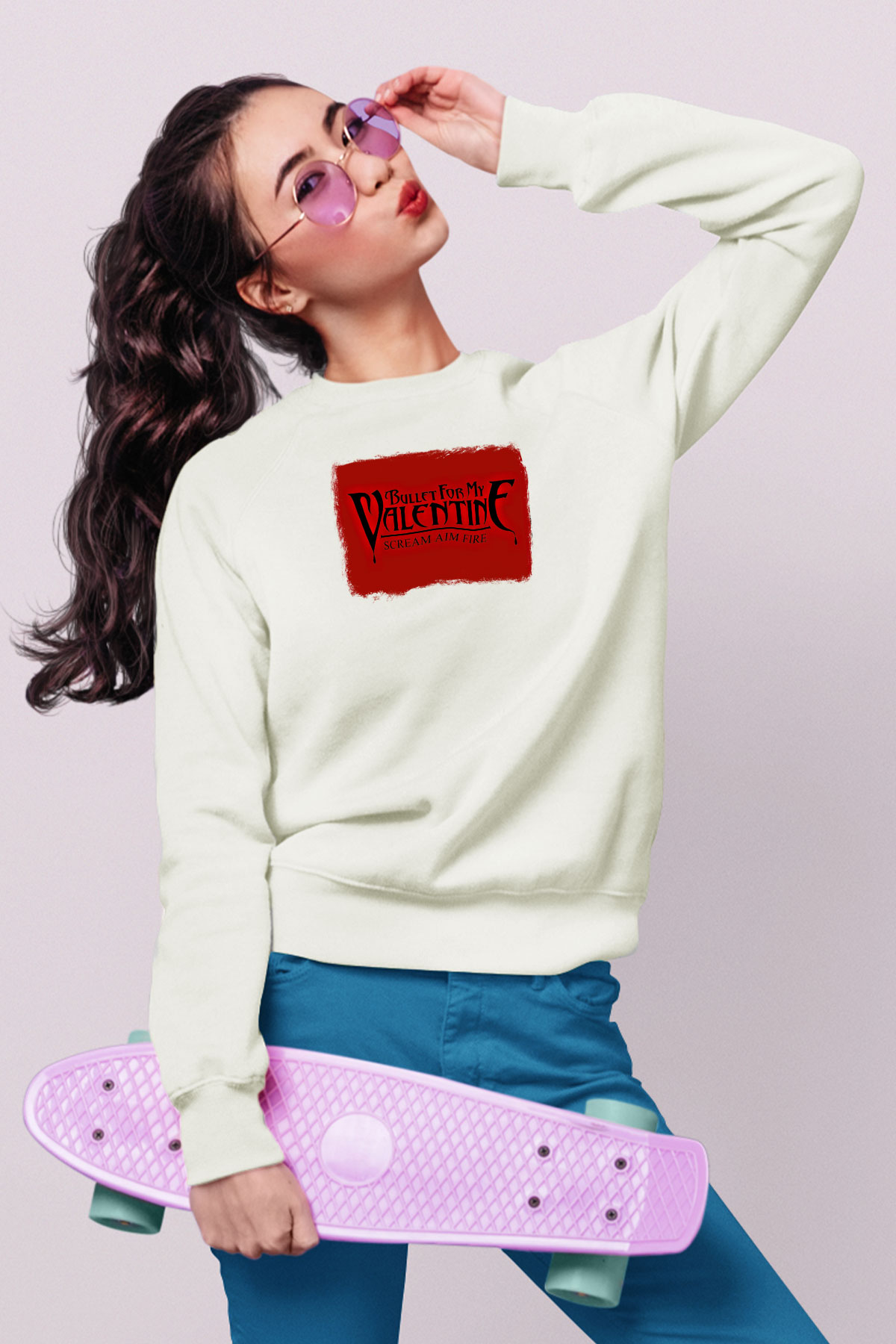 Bullet for My Valentine Baskılı Unisex Beyaz Sweatshirt