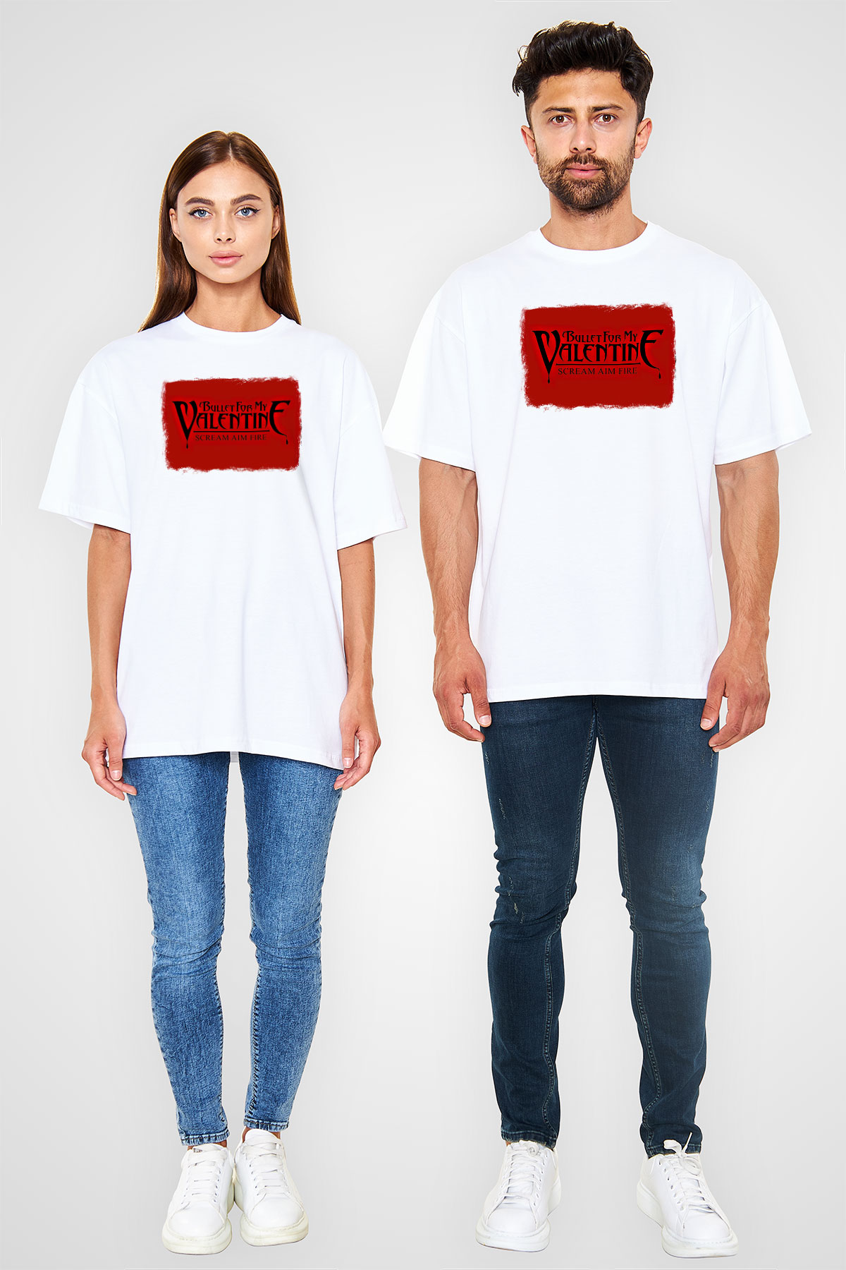 Bullet for My Valentine Baskılı Unisex Beyaz Oversize Tişört