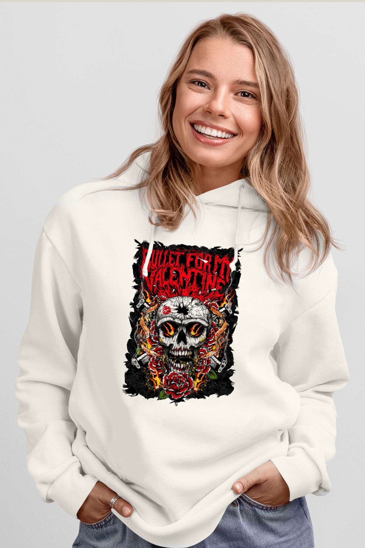 Bullet for My Valentine Beyaz Unisex Kapşonlu Sweatshirt