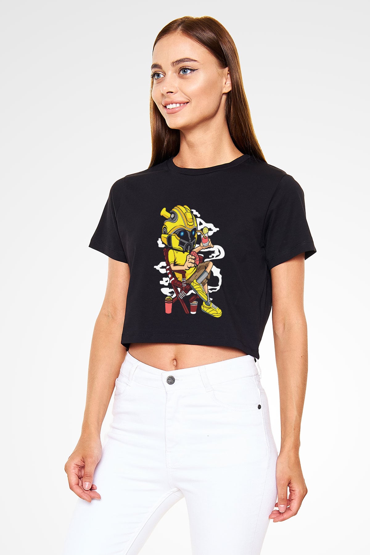 Bumble Bee Holiday Baskılı  Siyah  Crop Top Tişört