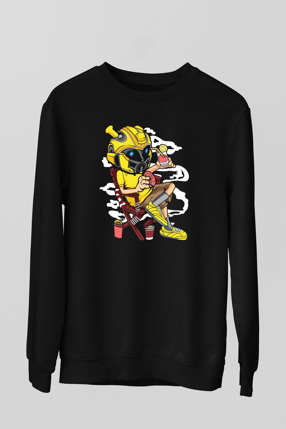 Bumble Bee Holiday Baskılı Unisex Siyah Sweatshirt