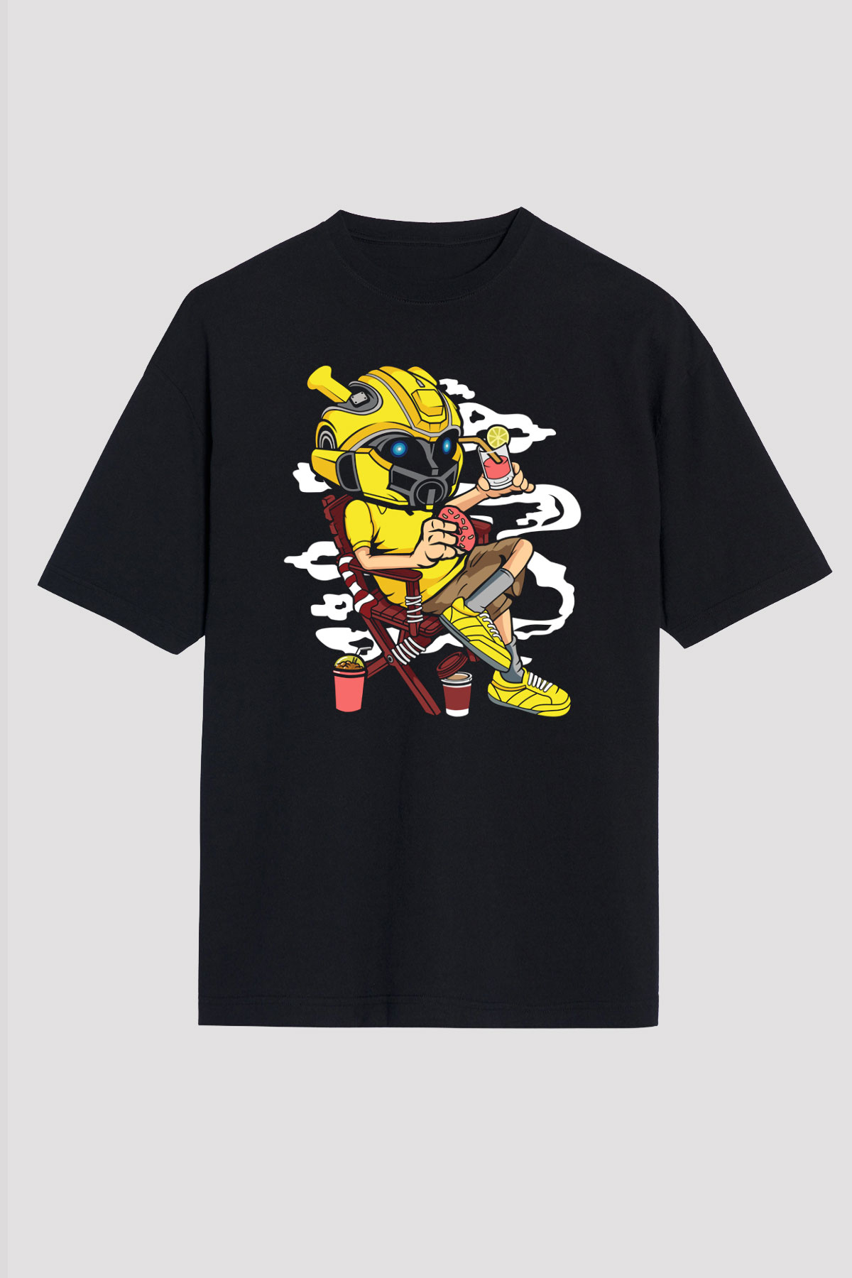 Bumble Bee Holiday Baskılı Unisex Siyah Oversize Tişört