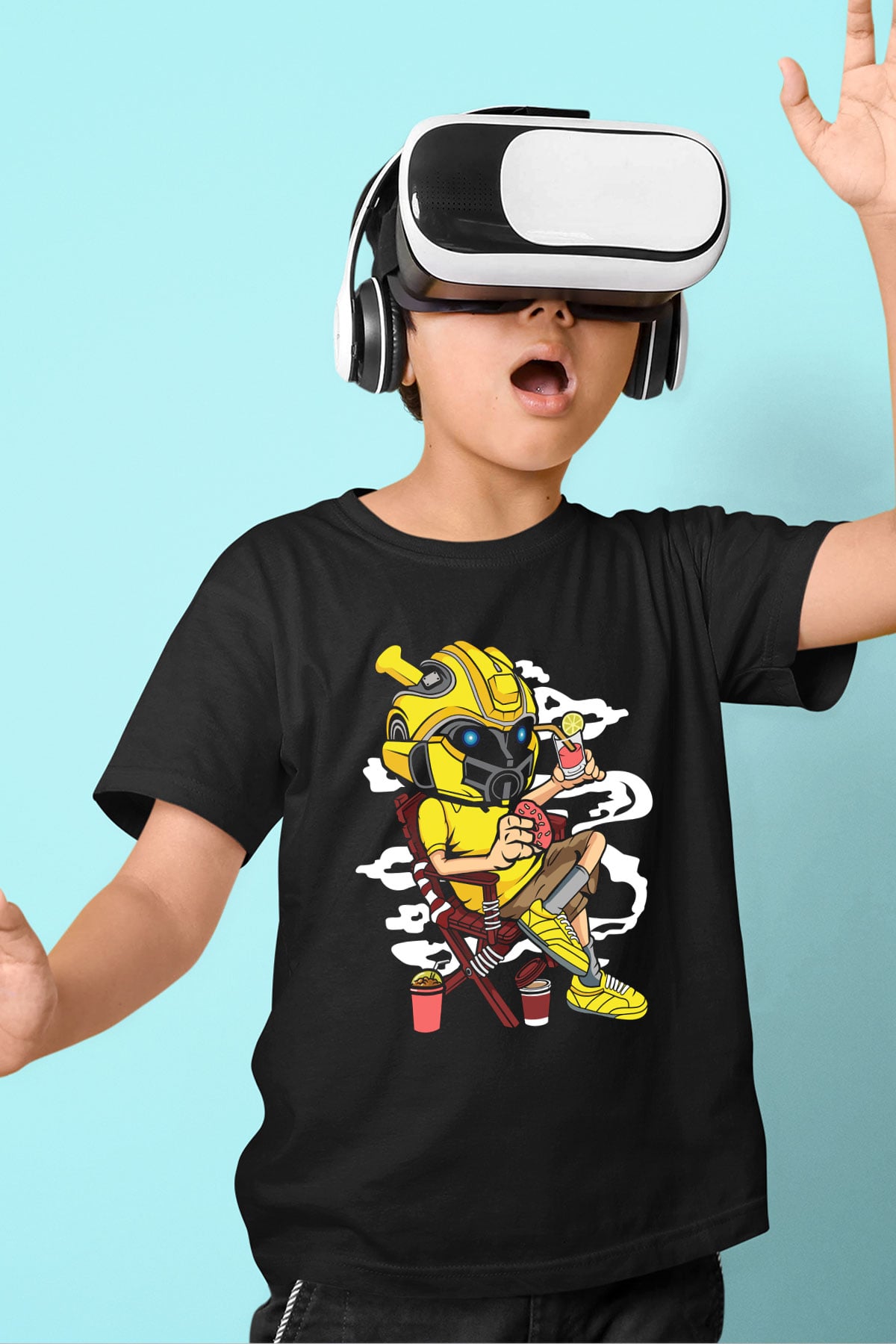 Bumble Bee Holiday Baskılı Unisex Siyah Çocuk Tişört