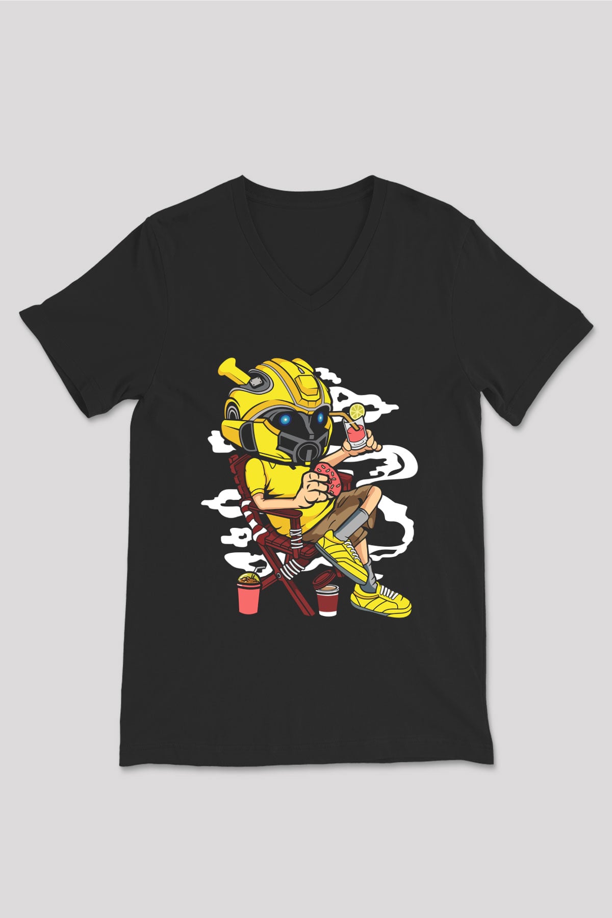 Bumble Bee Holiday Baskılı Unisex Siyah V Yaka Tişört