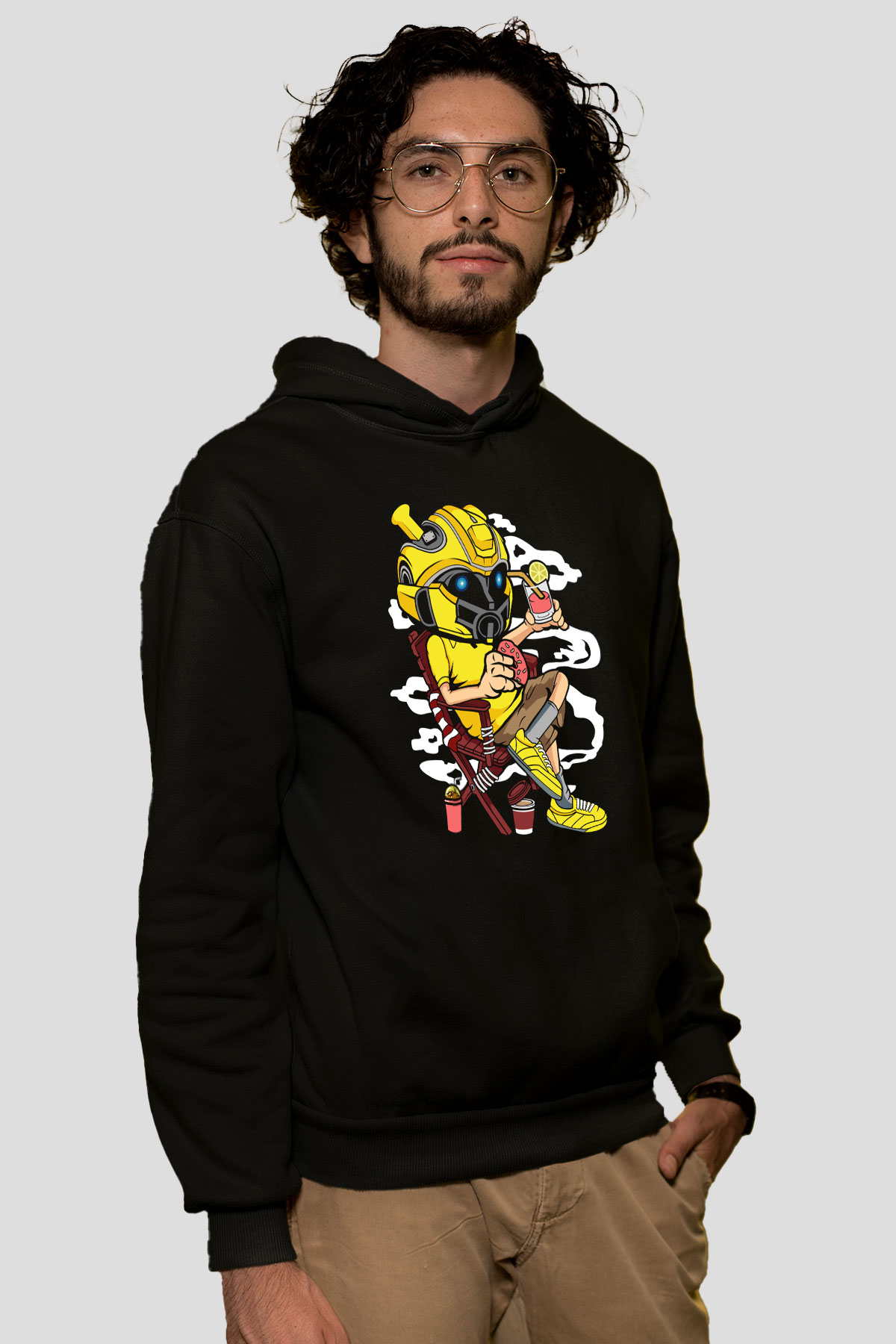 Bumble Bee Holiday Baskılı Unisex Siyah Hoodie