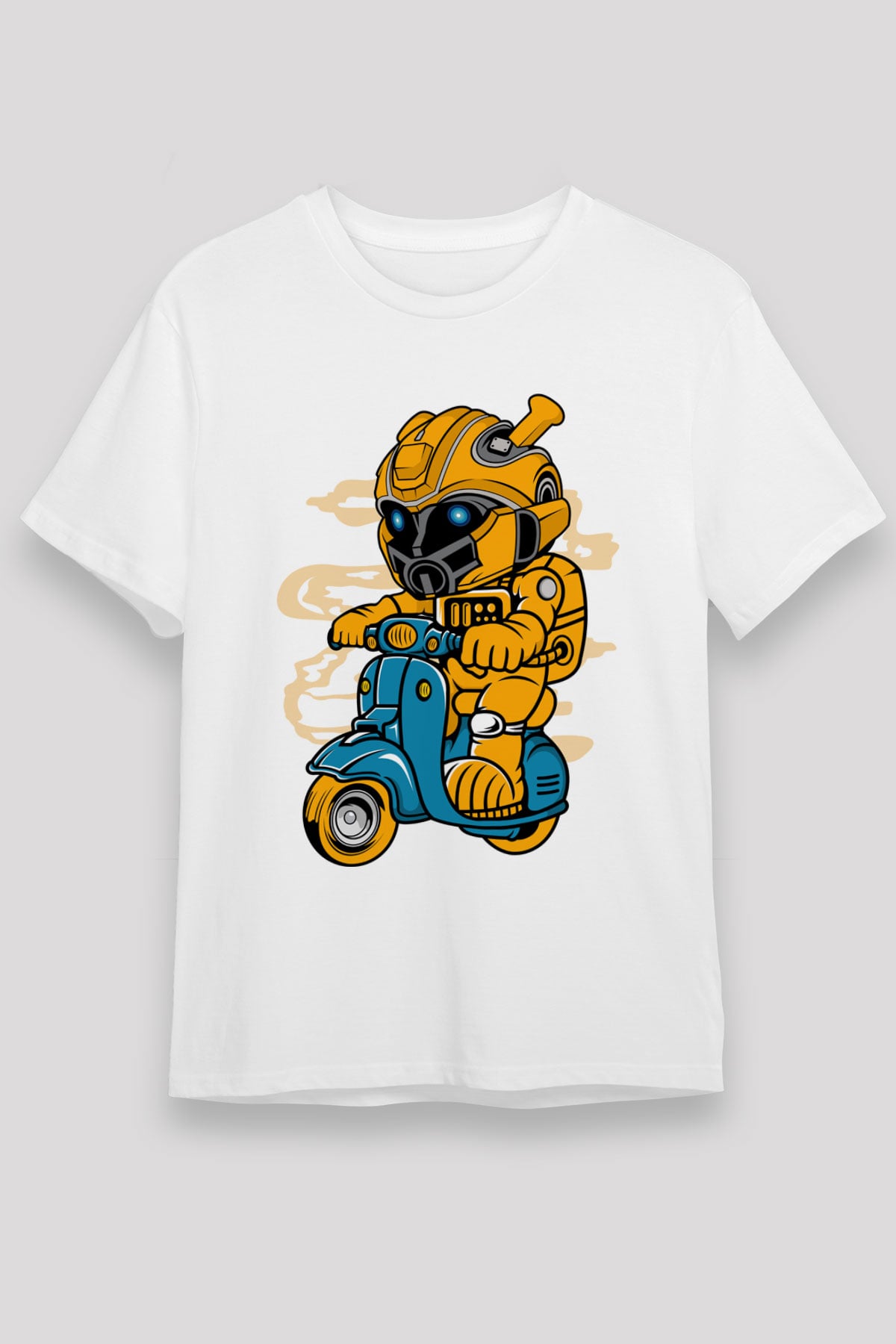 Bumble Bee Scooter Baskılı Unisex Beyaz Tişört