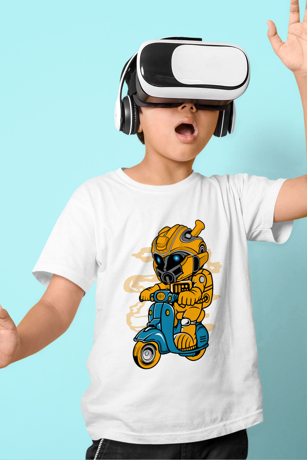 Bumble Bee Scooter Baskılı Unisex Beyaz Çocuk Tişört