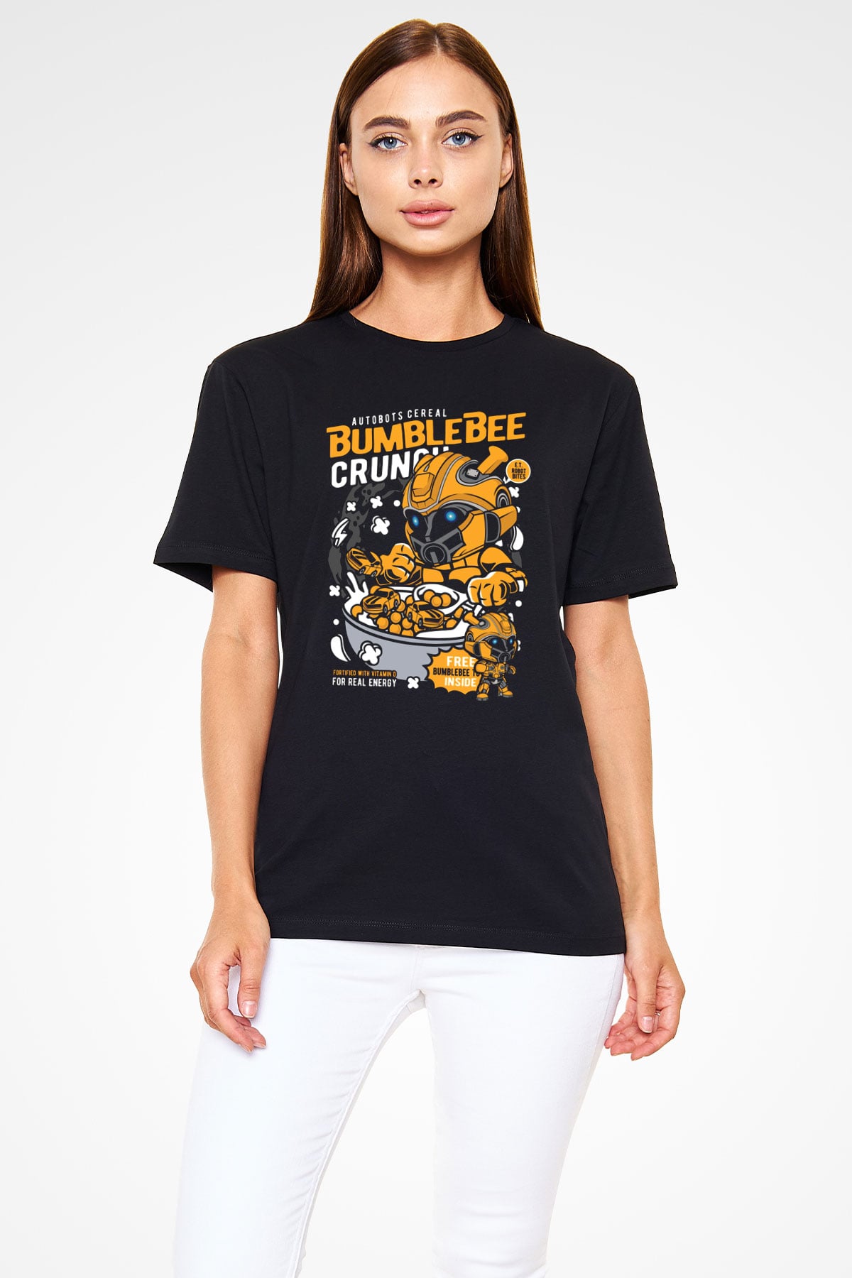 Bumblebee Crunch Baskılı Unisex Siyah Tişört