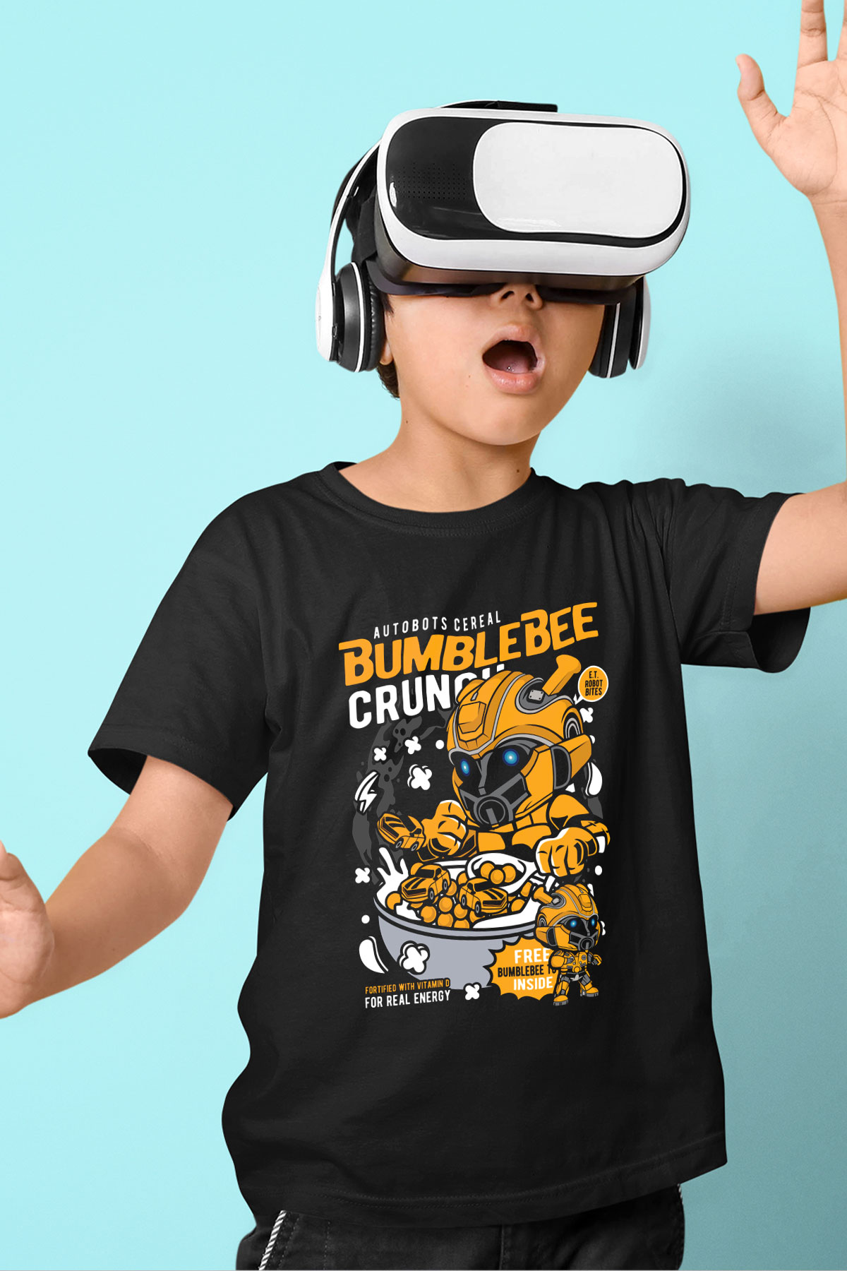 Bumblebee Crunch Baskılı Unisex Siyah Çocuk Tişört