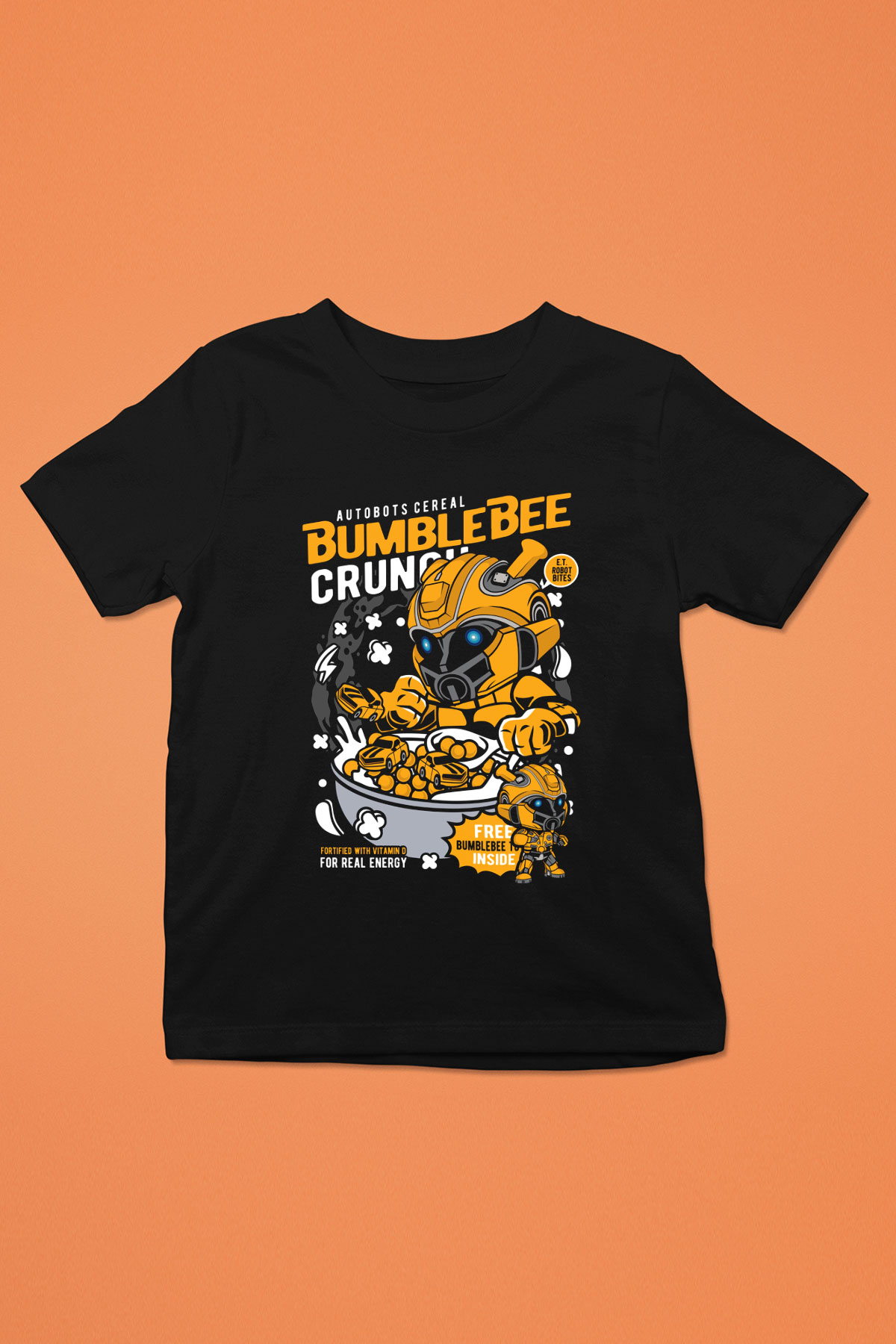 Bumblebee Crunch Baskılı Unisex Siyah Çocuk Tişört