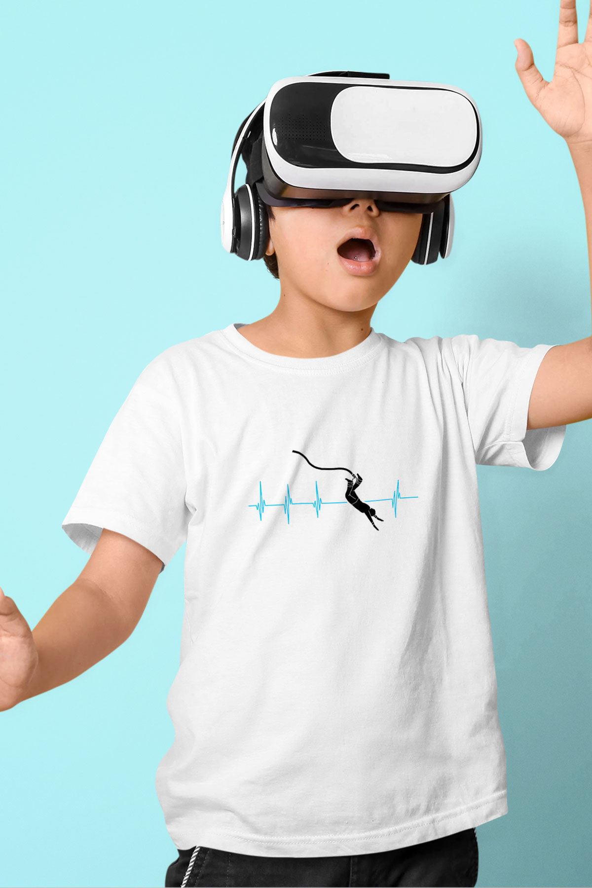 Bungee Jumping Baskılı Unisex Beyaz Çocuk Tişört - Tshirt