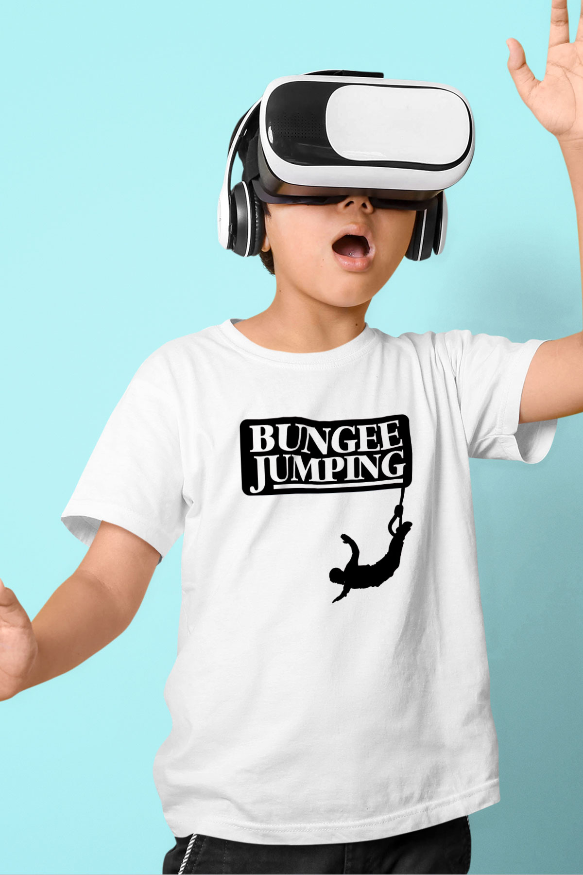 Bungee Jumping Baskılı Unisex Beyaz Çocuk Tişört - Tshirt
