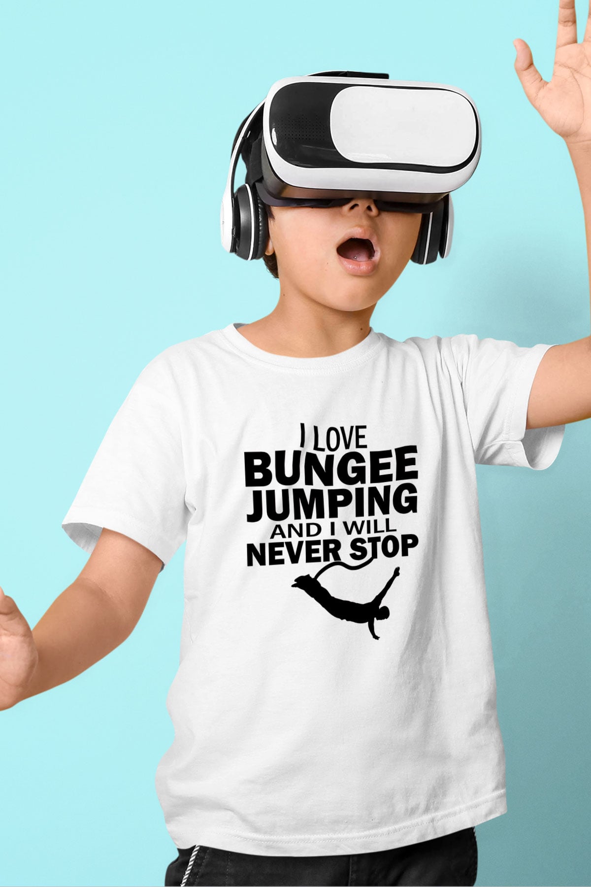 Bungee Jumping Baskılı Unisex Beyaz Çocuk Tişört - Tshirt